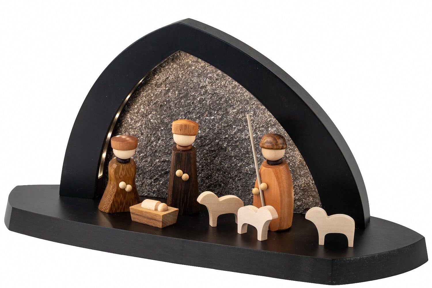 Arche rocheuse Seiffener Volkskunst en bois naturel LED crèche de Noël artisanale