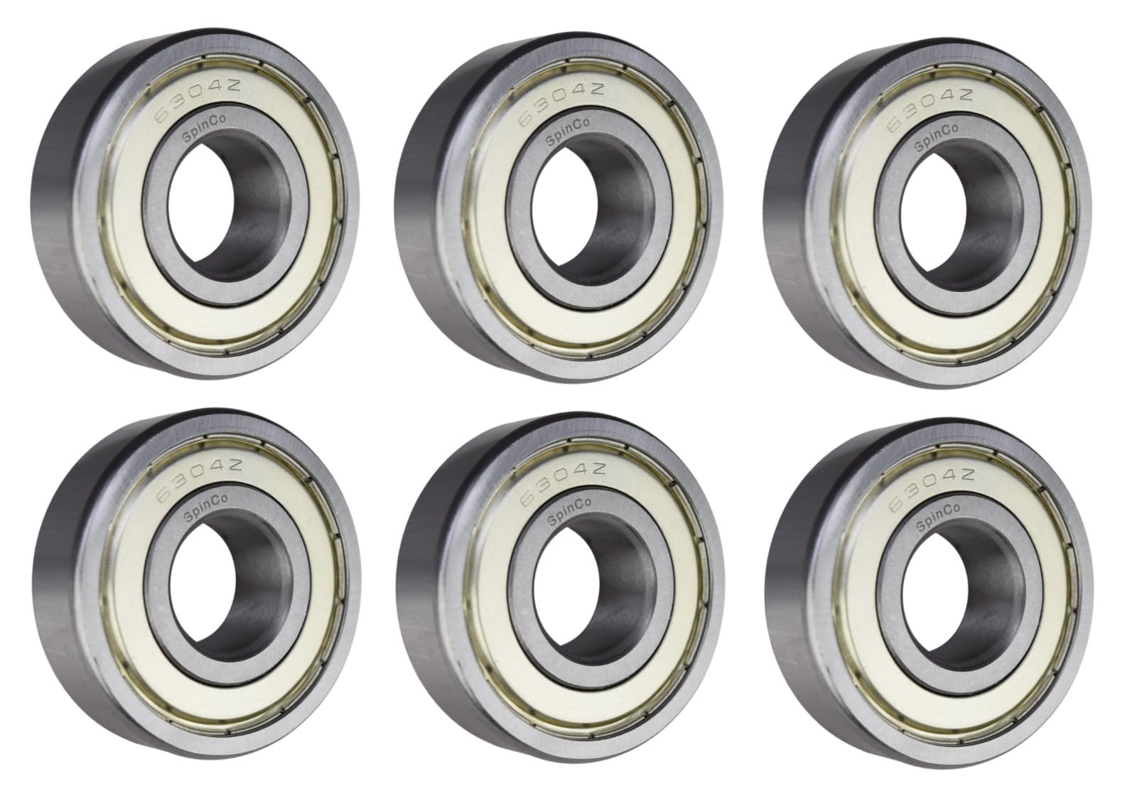 (6 Pack) 6304-ZZ, 6304-2Z, 304SS Shielded Radial Ball Bearing 20X52X15 by SpinCo
