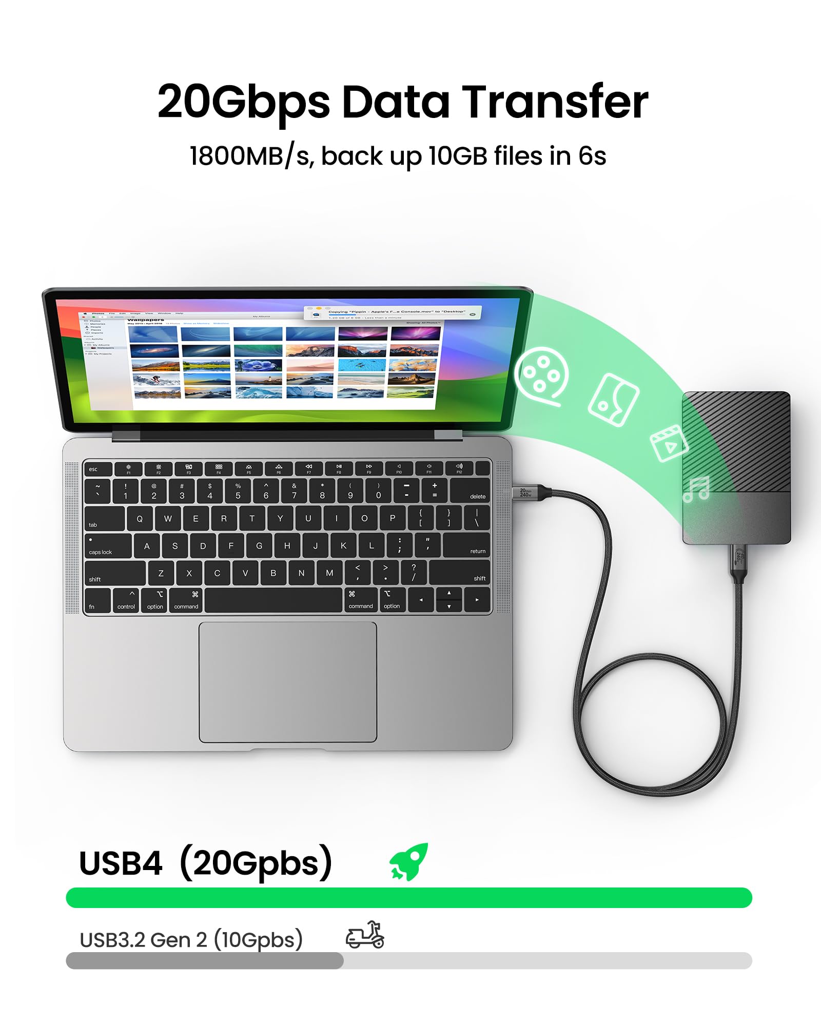 Silkland Cable USB4 Thunderbolt 4 5m, Transferencia de Datos de 20Gbps, 5K/4K a 60Hz, Carga Rápida de 240W, Compatible con Thunderbolt 4/3, MacBook, DELL XPS, Surface Pro, Auriculares VR