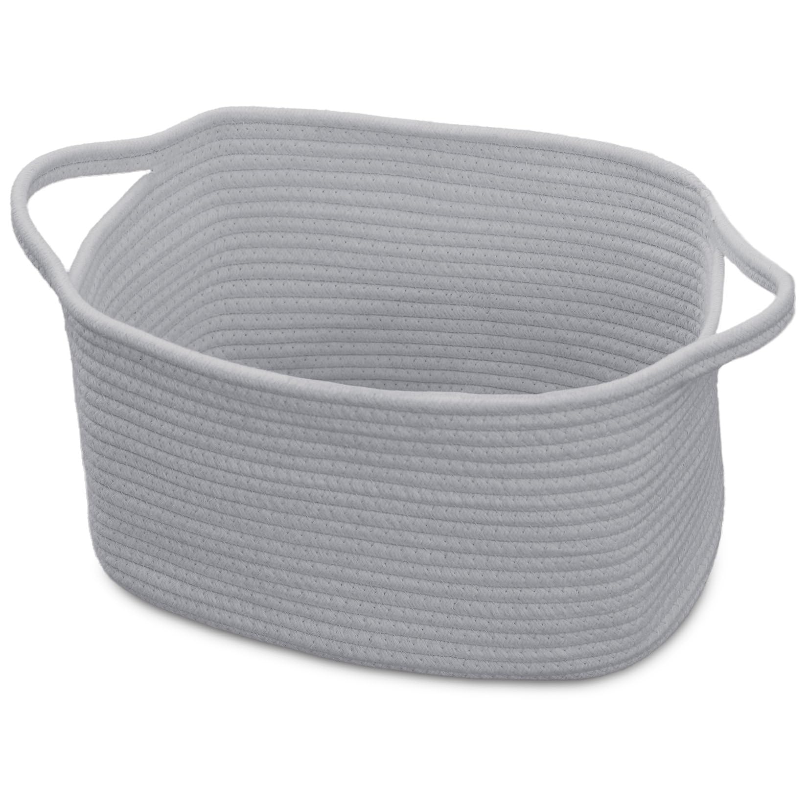 Woodluv Woven Storage Basket, Cotton Rope Basket for Shelves, Baskets Storage for Toys, Books, Shoes, Home Bathroom Decor, 33x23x20cm, Grey
