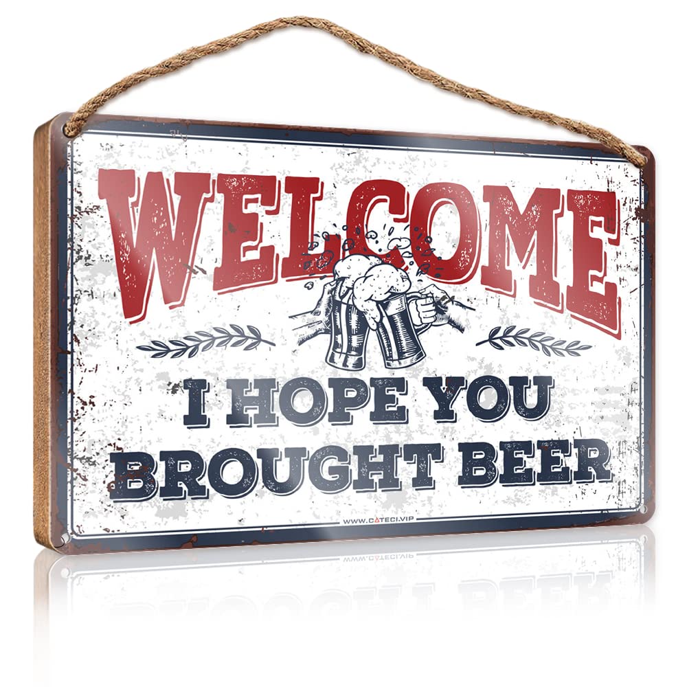 Hanging Porch Sign Welcome I Hope You Brought Beer Wooden Sign(20X30CM)