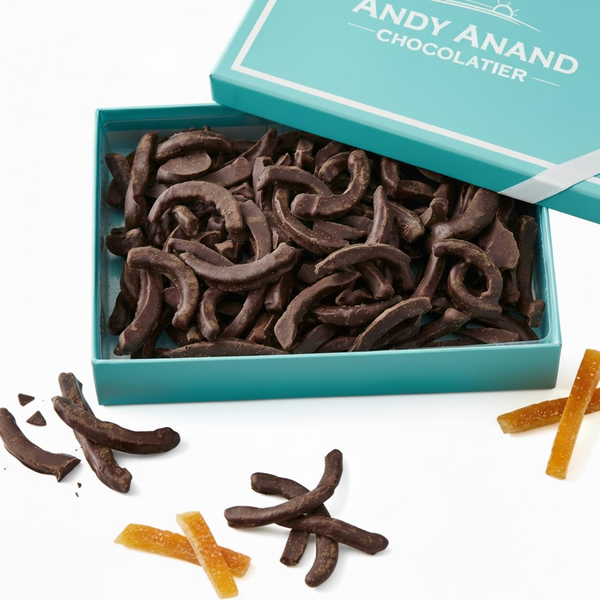 Andy Anand Chocolatier Chocolate Covered Orange Peel Bars Infused Fresh Oranges Zest, Handcrafted Dark Chocolate_Orange Sticks, Gourmet Chocolate Truffles Gift Box (24 Pcs, 1lb)