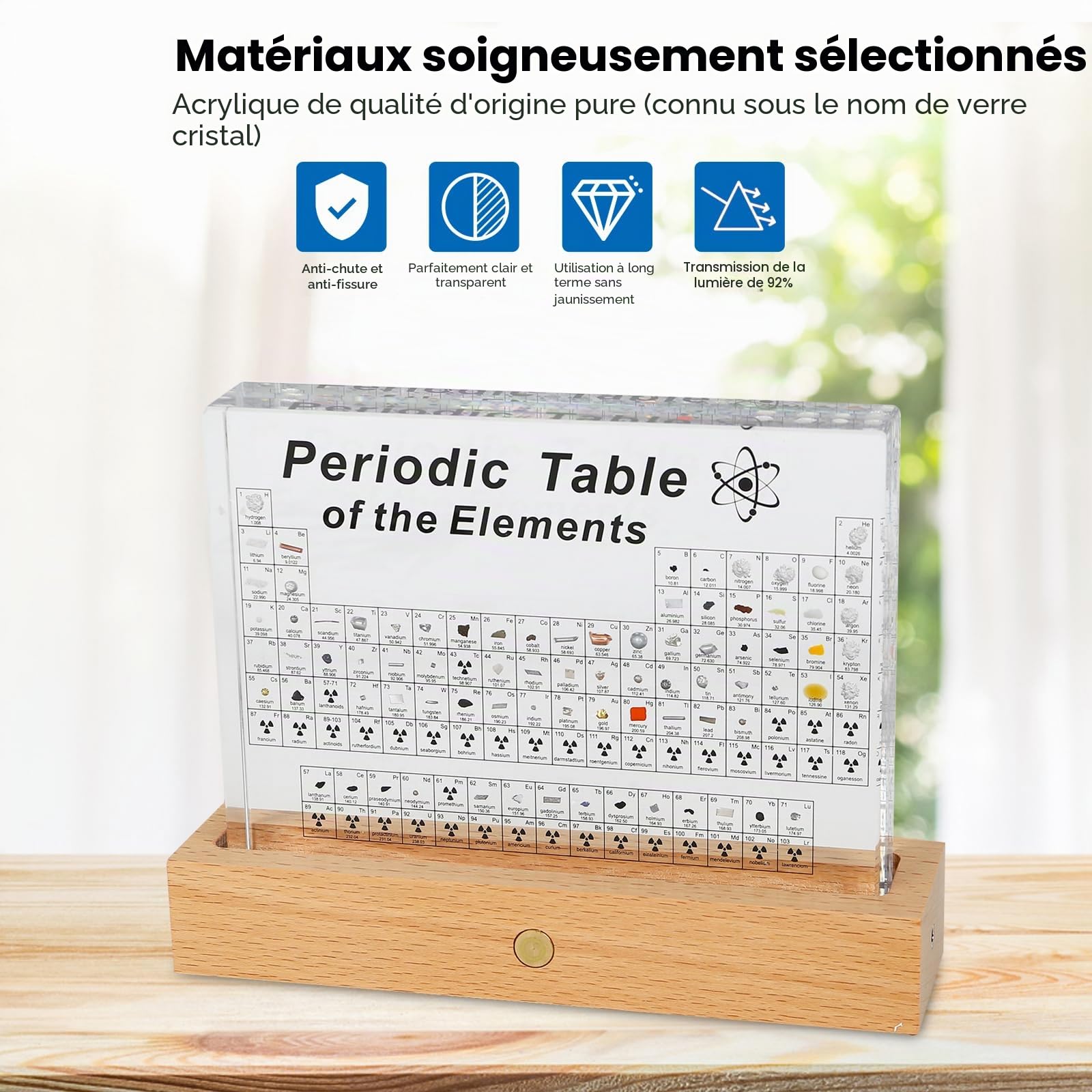 Btstil Tableau périodique avec éléments réels - Tableau périodique en acrylique de 83 éléments - Échantillons - Tableau périodique - Cadeau pour élèves, enseignants, étudiants, artisanat, décoration