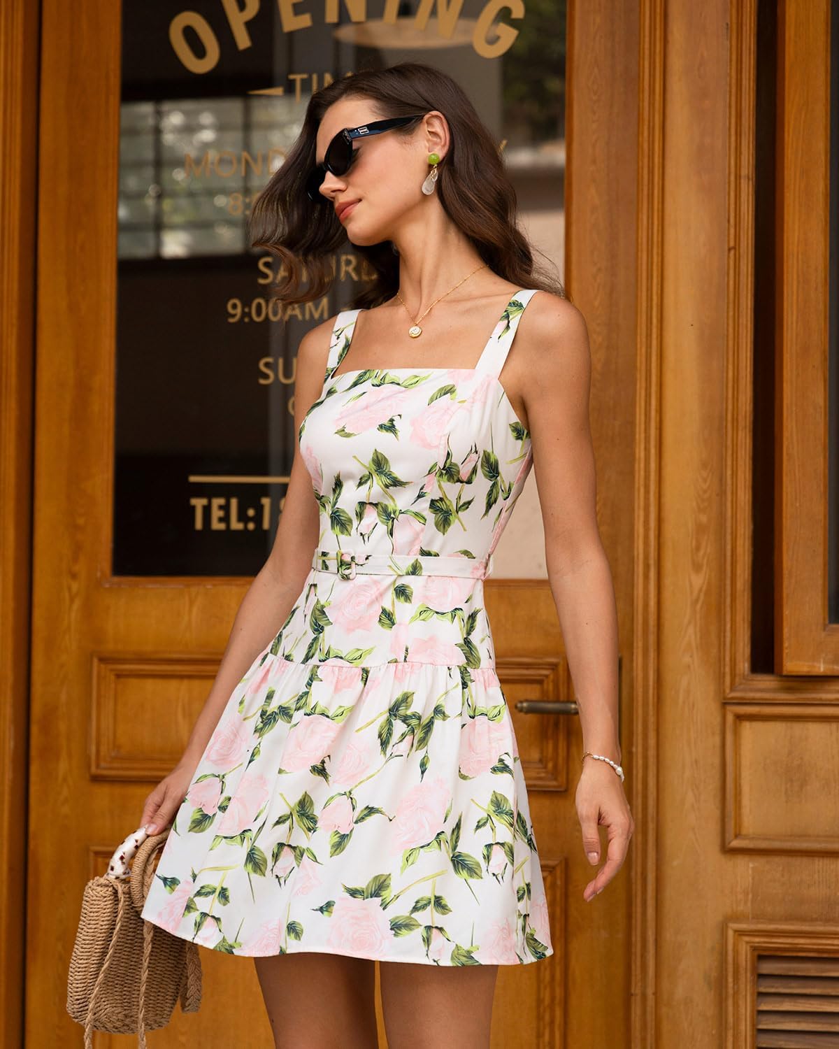 RIHOAS Womens Floral Printed Summer Dress Square Neck Sleeveless A-Line Mini Sundress