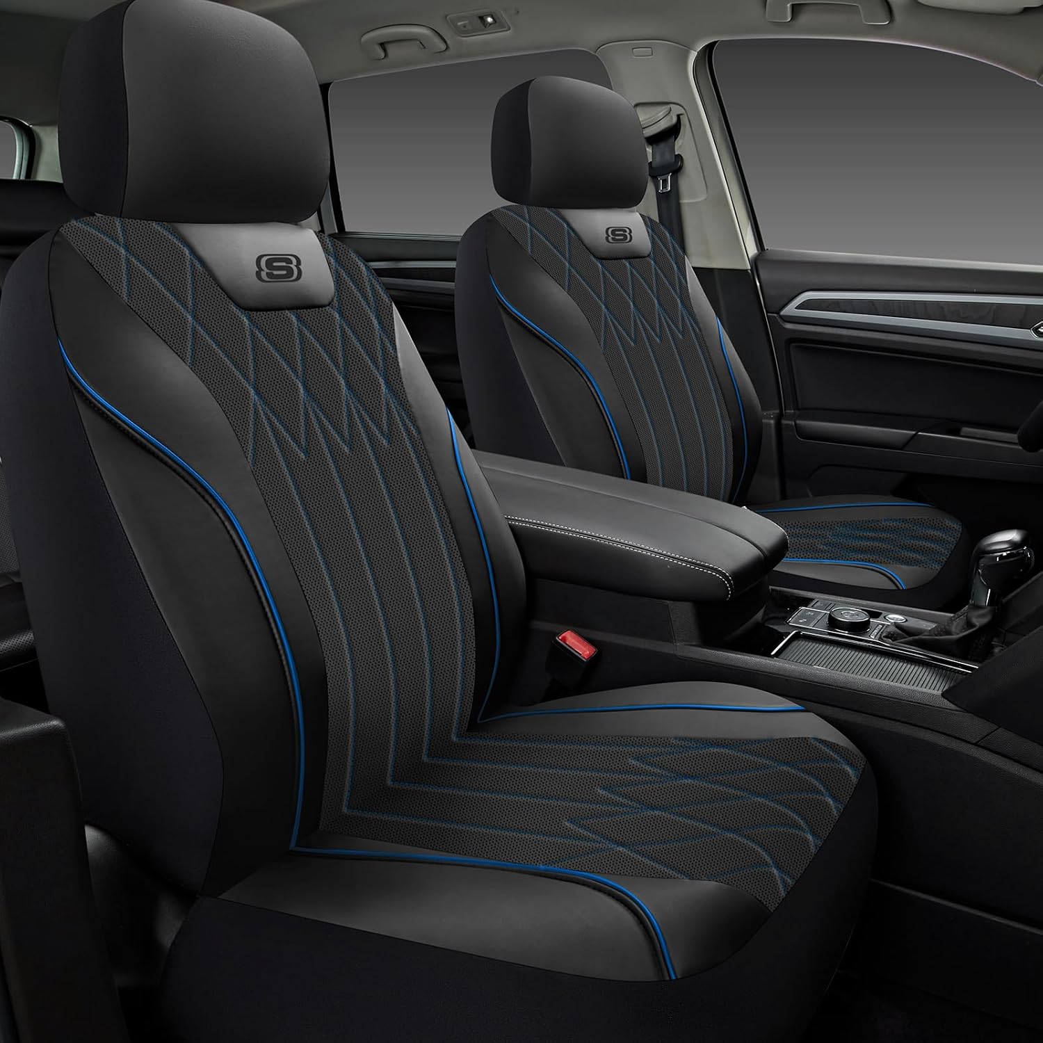 Skechers Seat Covers Memory Foam-Piping Leather Car Seat Covers, Ultimate Comfort & Support Front Seat Covers Airbag Compatible, Automotive Universal Fit Most for SUVs, Vans, Sedans, Cars,Trucks,Black