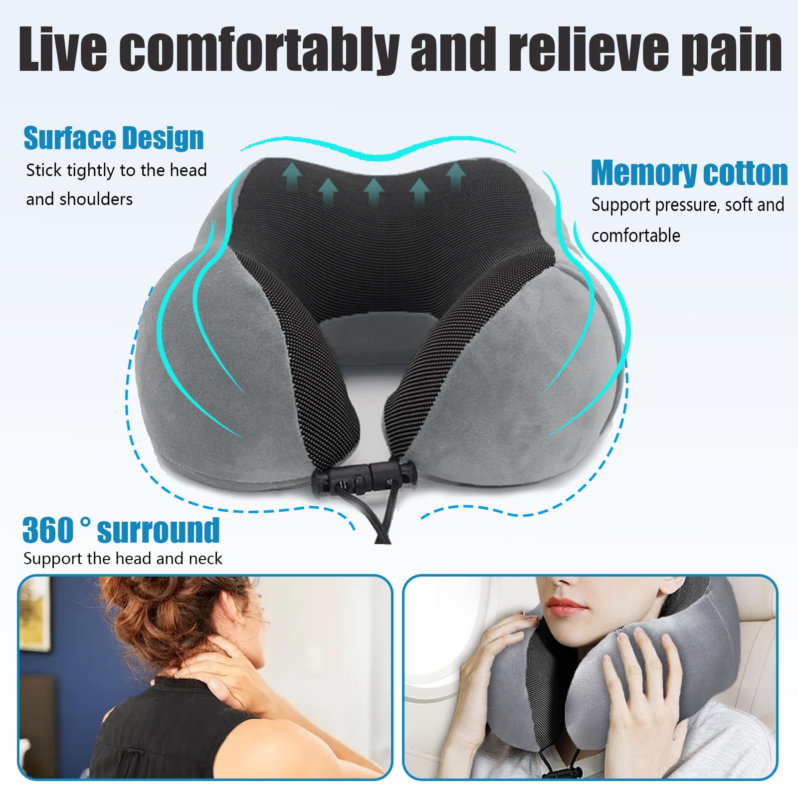 Proglobe Nekkussen vliegtuig, reiskussen, 100% traagschuim, orthopedisch nekkussen, voor reizen met vliegtuig, auto, trein, met 3D-slaapmasker, hoogwaardige nettas (donkergrijs