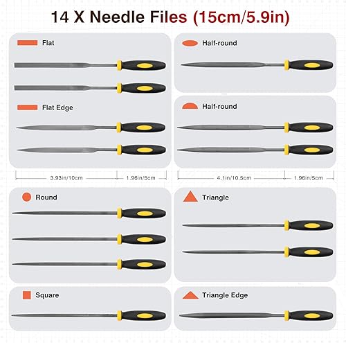 Miniatura 5 de Juego de 20 limas de mano T12 de alta calidad con maleta, lima grande planatriángulosemicircularredondaredonda y 14 limas de agujas y cepillo de