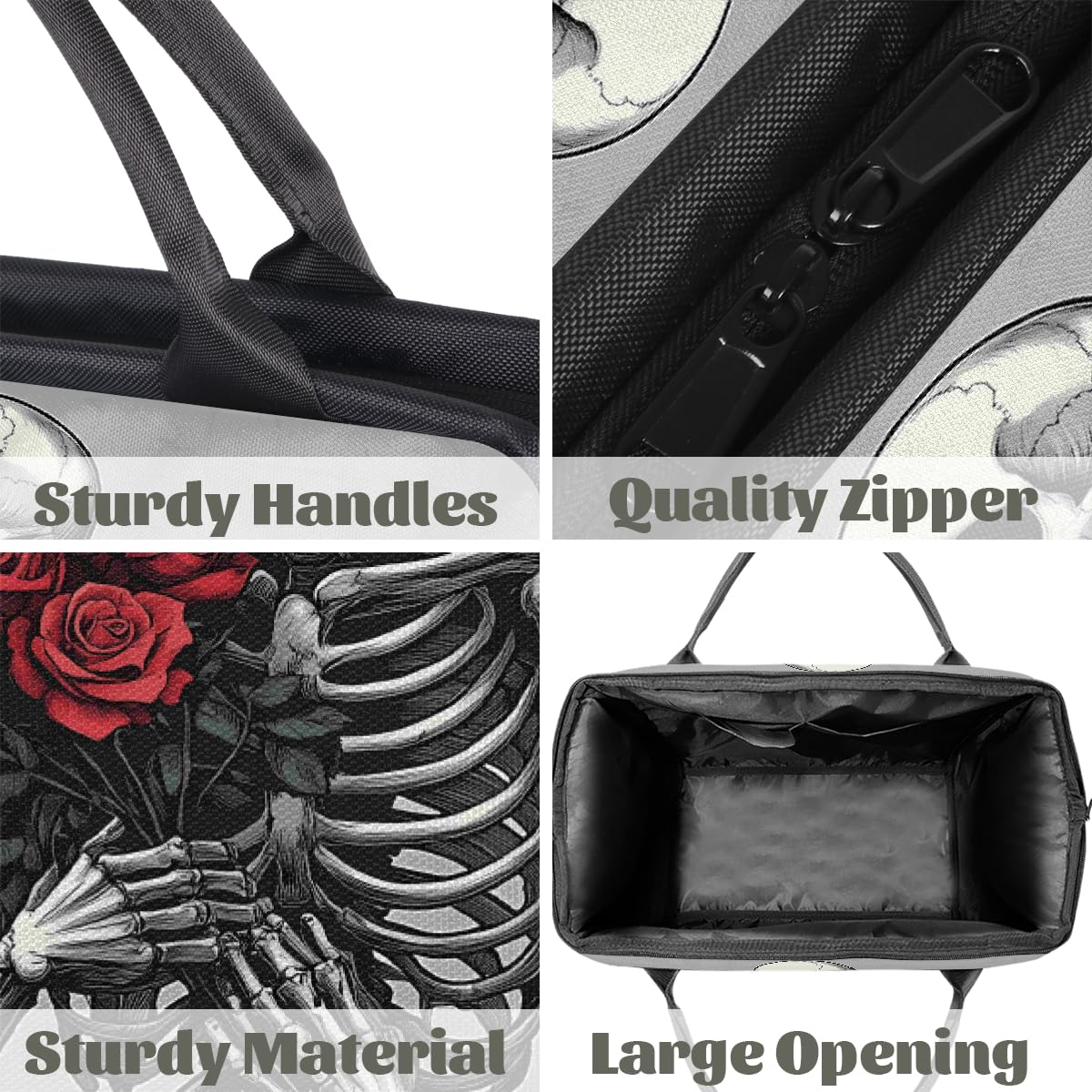 Borsa da palestra con teschio floreale per uomini e donne, scheletro rosa da viaggio, borsone sportivo da viaggio, borsa impermeabile per il fine settimana, borsa leggera da portare a mano