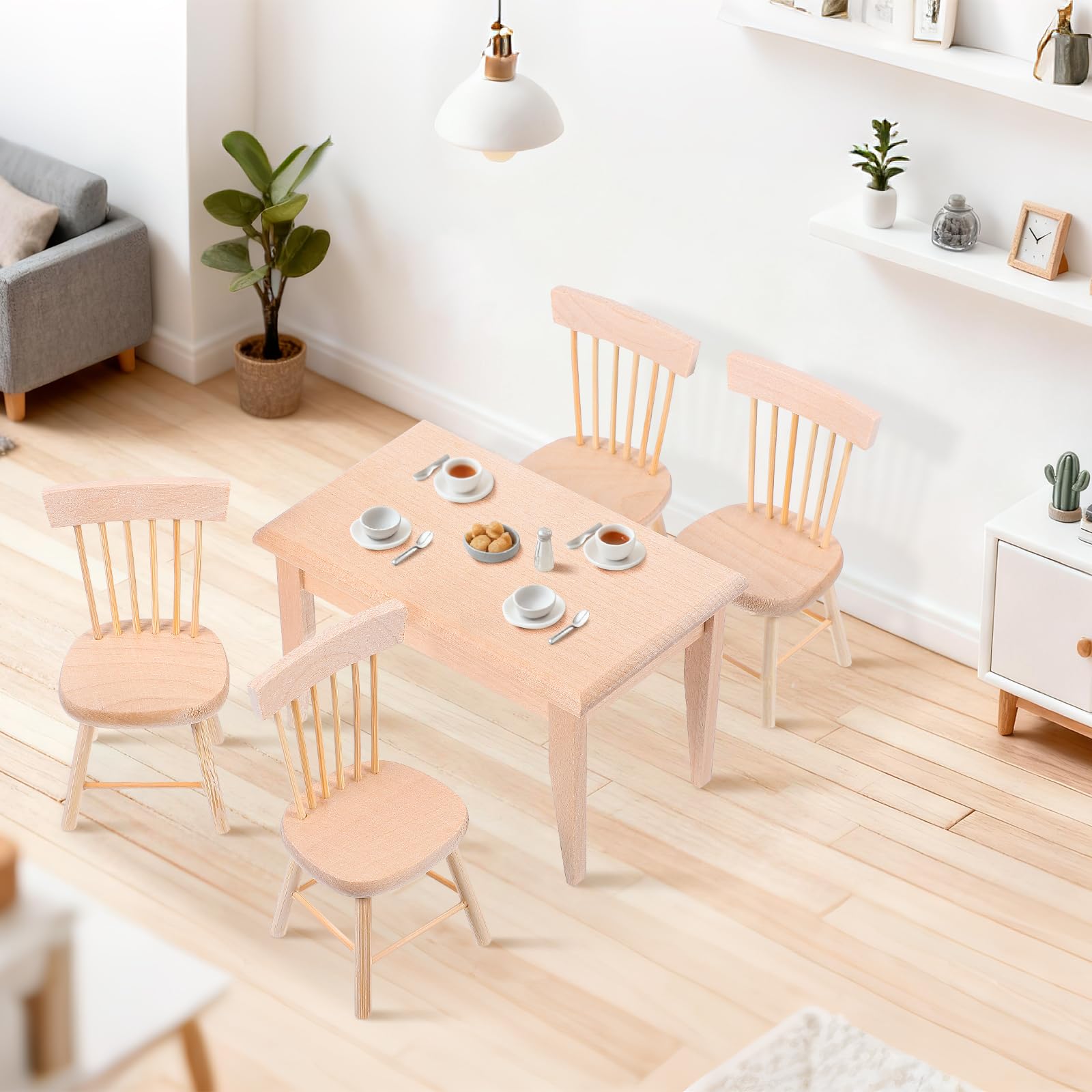 TOYANDONA 5 pezzi casa delle bambole tavolo in legno miniatura tavolo tavolo tavolo da pranzo set mobili mini accessori per casa delle bambole fate giardino