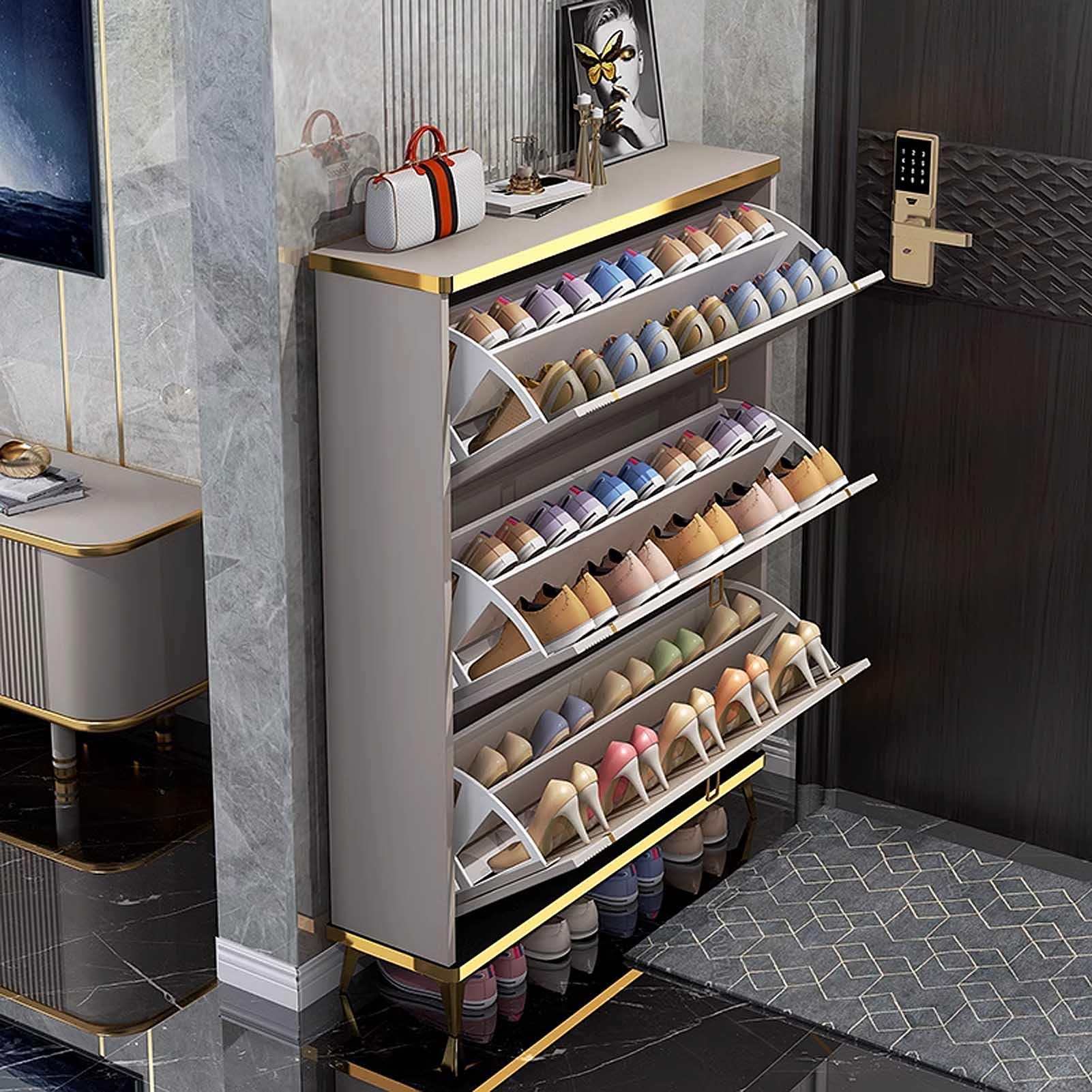 Meuble rangement chaussures fin entrée gain de place avec tiroir rabattable