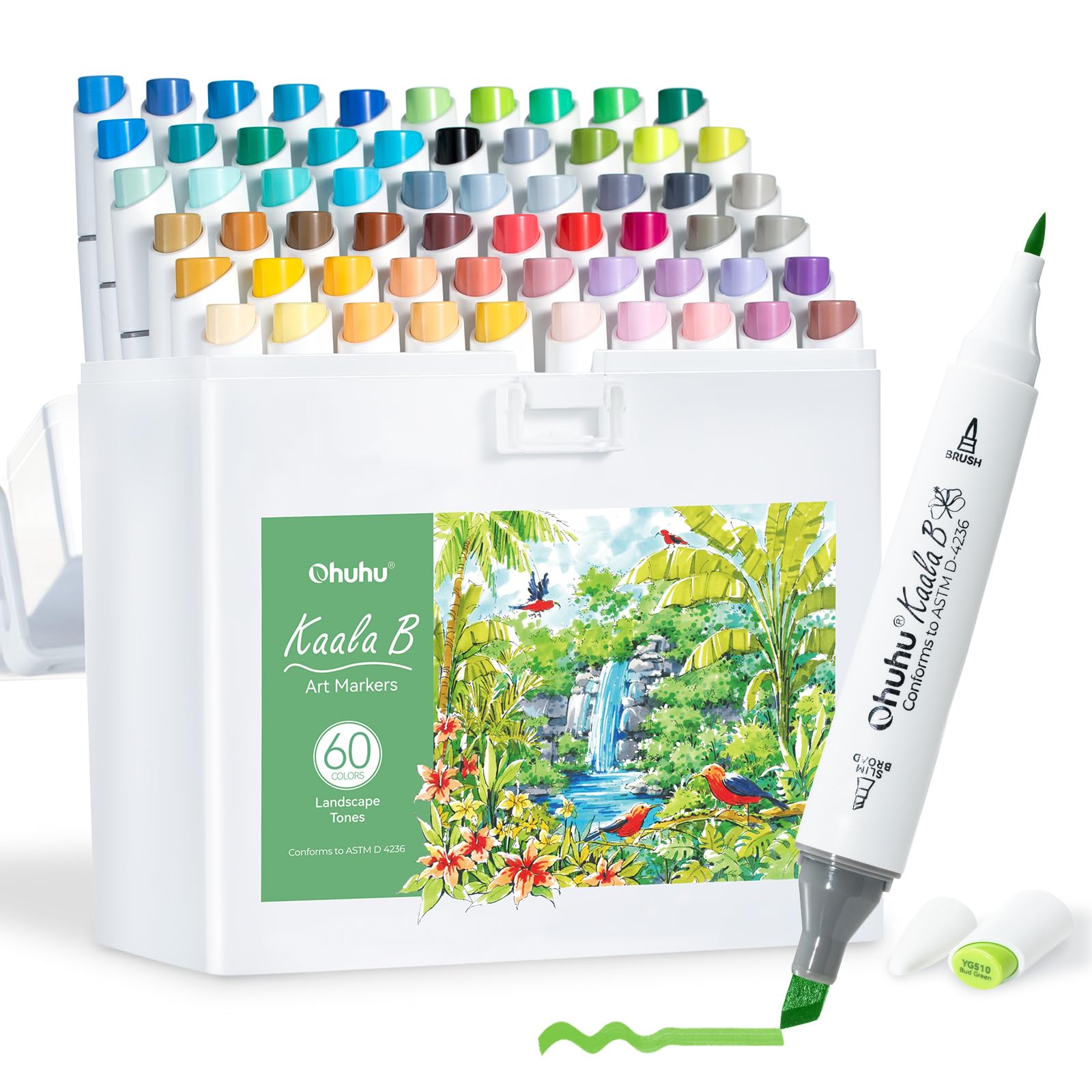 Ohuhu - Pennarelli a base alcolica: Mini pennello e punta larga sottile, 60 colori paesaggistici, doppia punta, punta a pennello, per artisti, adulti, colorazione, illustrazione - Ricaricabili - Serie