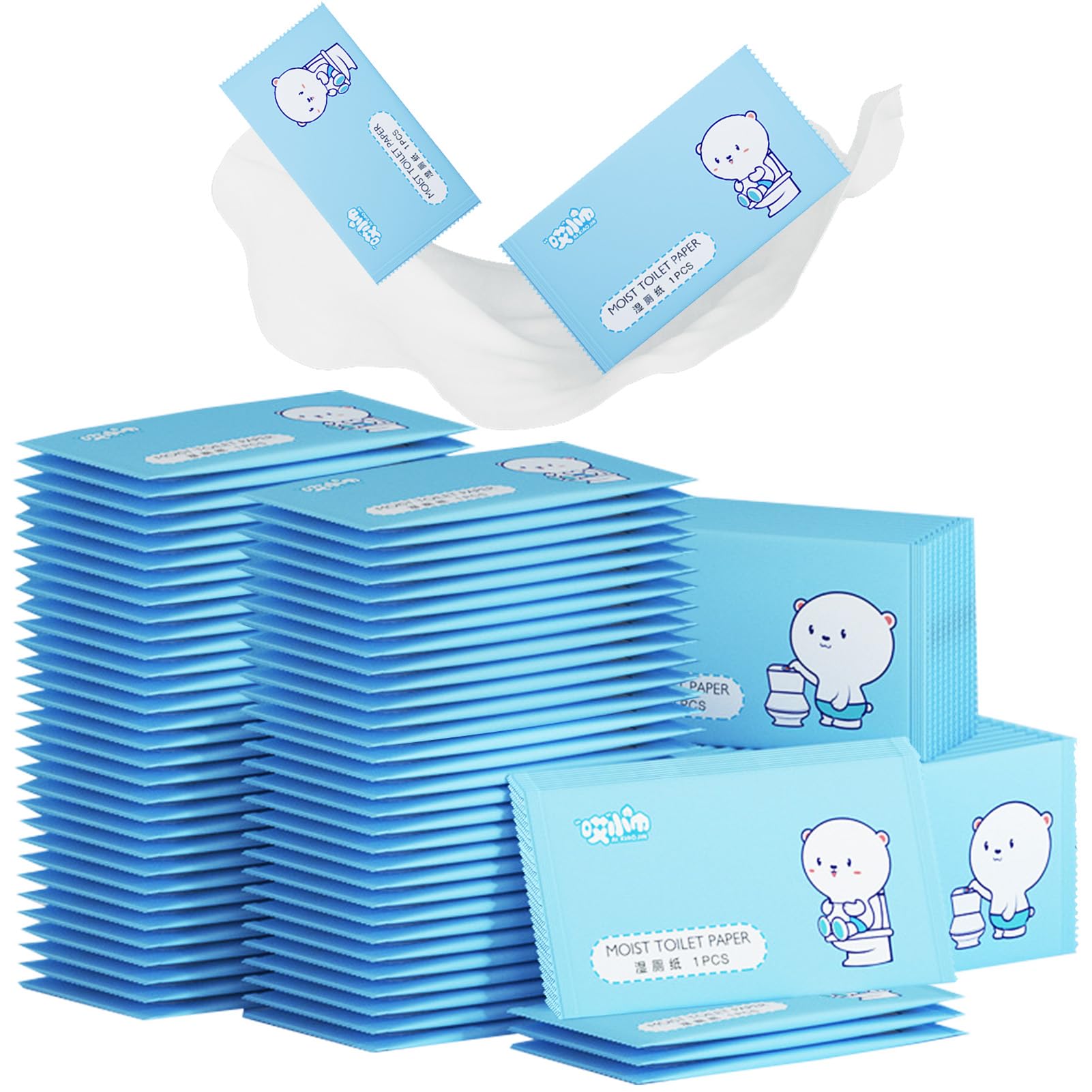 Erfrischungstücher, 100 Stück Feuchte Waschlappen Einzeln Verpackt, Feuchttücher Einzeln Verpackt, Feuchtes Toilettenpapier, Hygienische Reinigungstücher, Kamille, Empfindliche Haut, Sanft