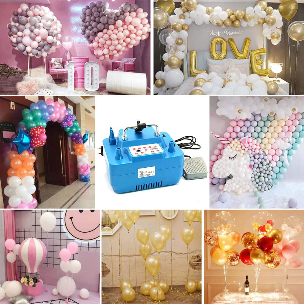 Bomba de globo eléctrica de 800 W, inflador de globos de aire portátil con boquilla doble e interruptor de pie, temporización y cuantitativa, para fiesta de cumpleaños, celebración de festivales