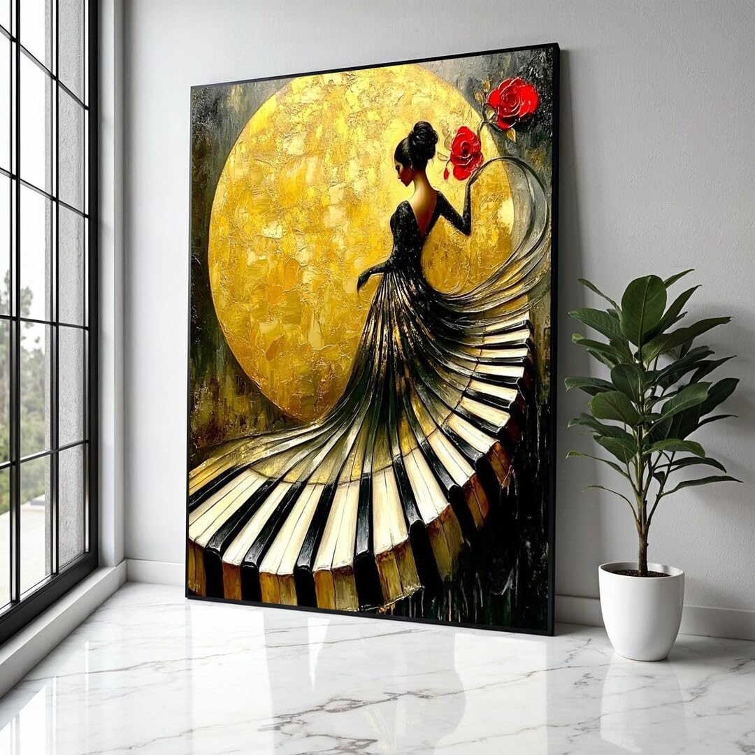 Impression toile robe de piano art musical doré - 8