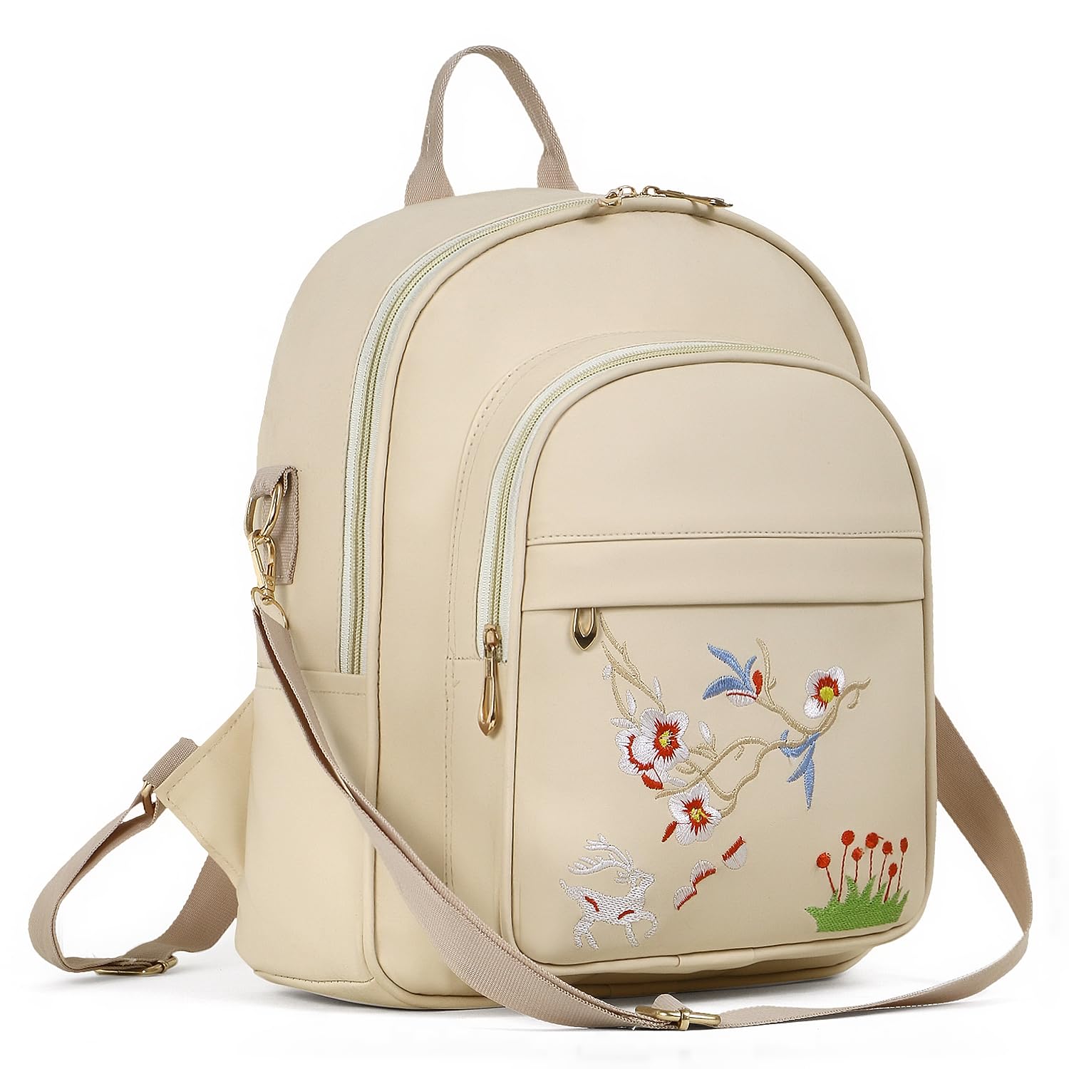 Qivee 2024 New Flower Embroidered Artistic National Style Oxford Small Capacity Womens Bag Generation Backpack (Deer Cream) (B0D5DHL9MJ) Amazon Price History, Amazon Price Tracker