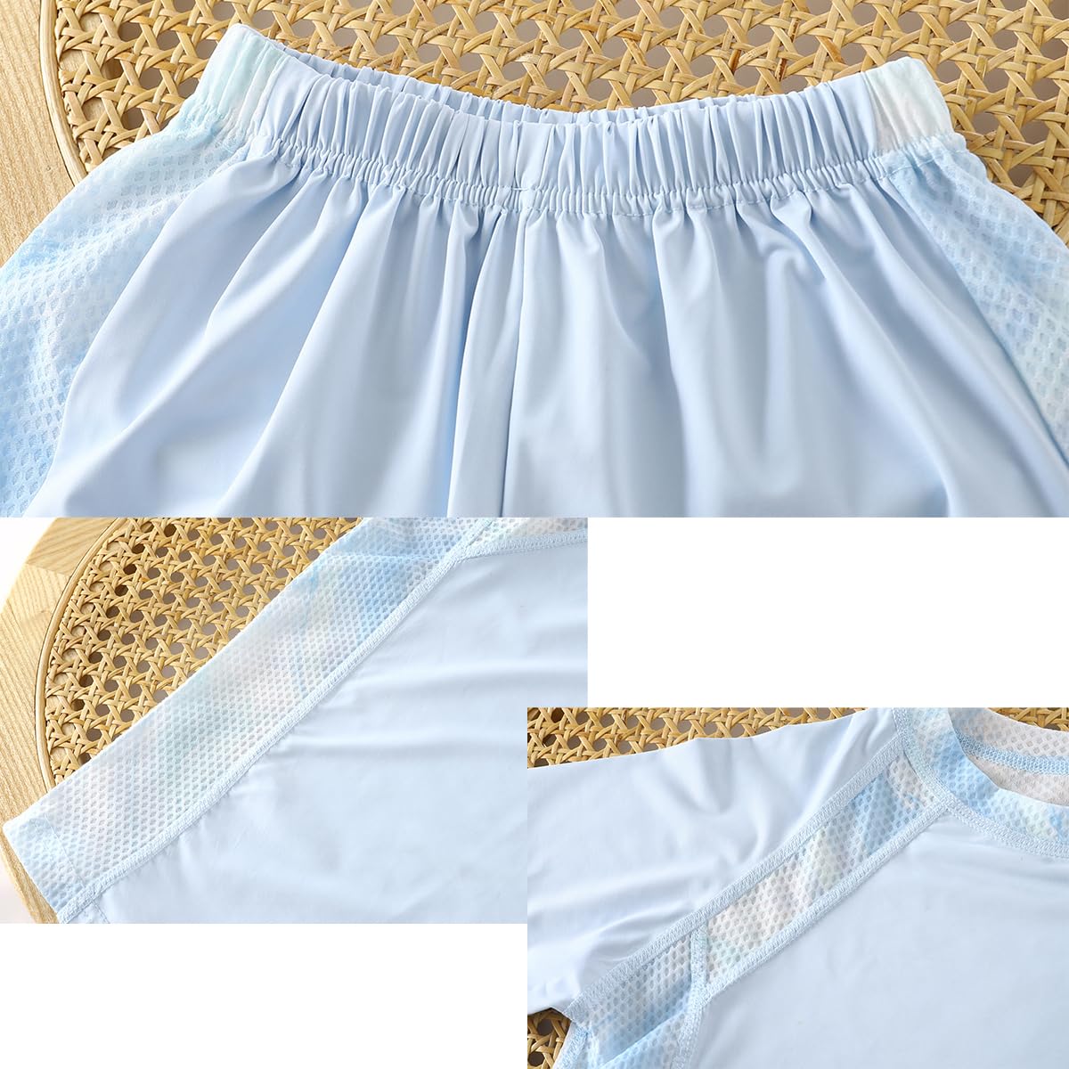 Rianjia 2-16 Jahre Jungen Sommer Jogginganzug Kurz UPF50+, Teenager Mädchen Kurzarm Tee shirt + Shorts eiskühlendes Eis-Seide Sommer Jungen Trainingsanzug atmungsaktives Netzeinsatz Gr. 80-176