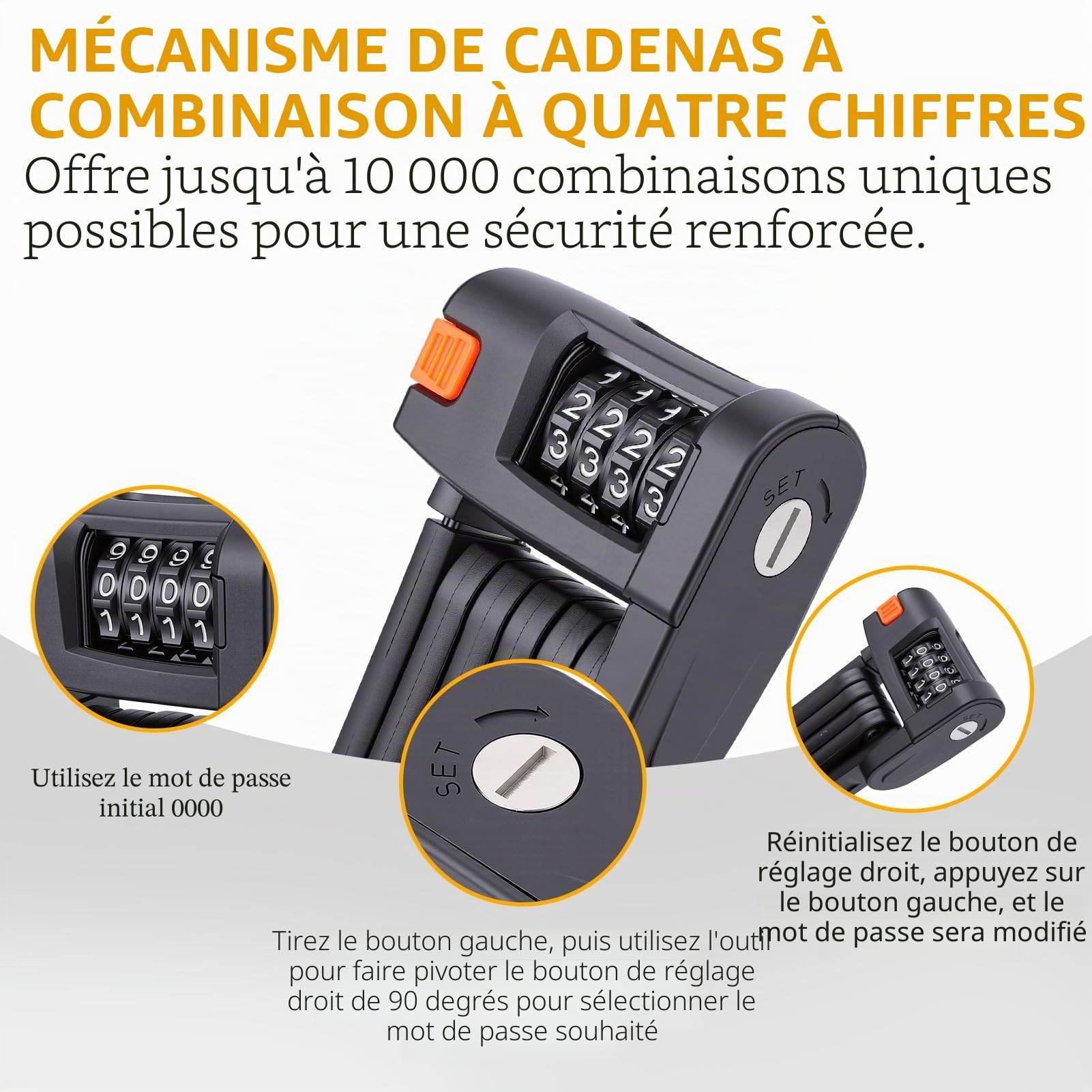Antivol pliable pour vélo, antivol haute sécurité à combinaison à 4 chiffres, antivol pliable compact avec support de fixation pour vélos, scooters et motos