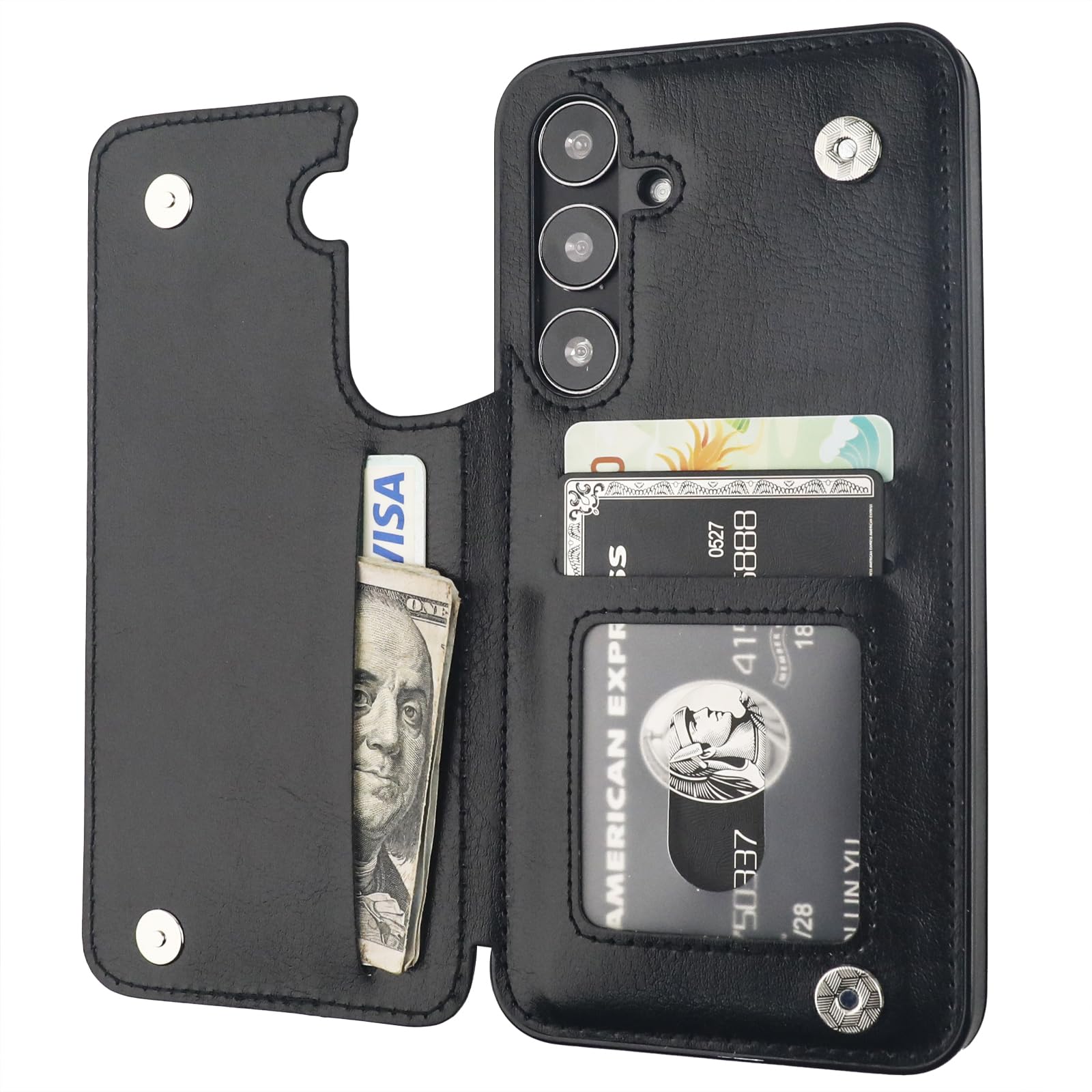 Onetop Compatible with Samsung Galaxy S24 Plus Wallet Case with Card Holder, PU Leather Kickstand Card Slots Case, Double Magnetic Clasp and Durable Shockproof Cover 5G 6.7 Inch(Black)