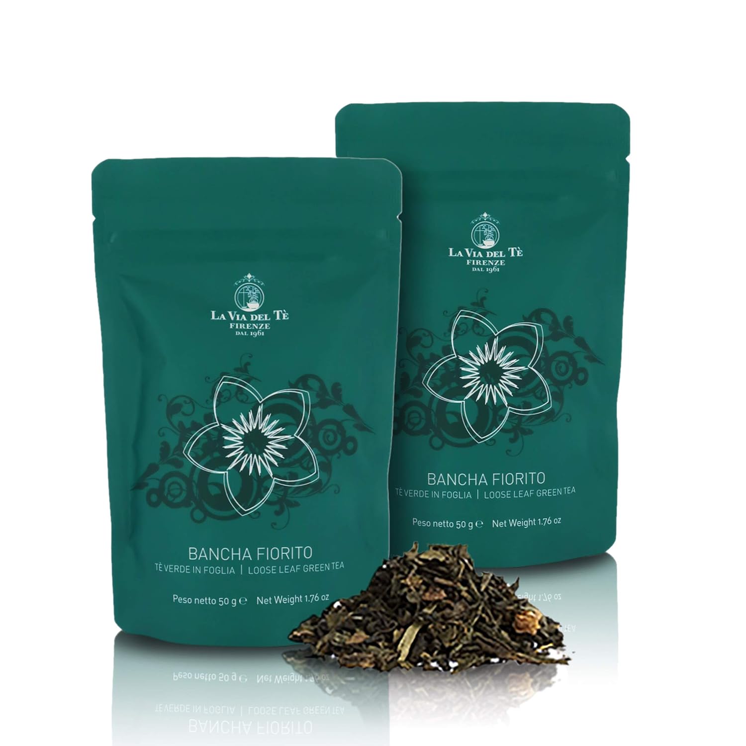 La Via del Te Bancha Fiorito, Jasmine Tea, Japanese Loose-Leaf Green Tea in Pouch, 50g / 1.76oz (Pack of 2 Pieces)