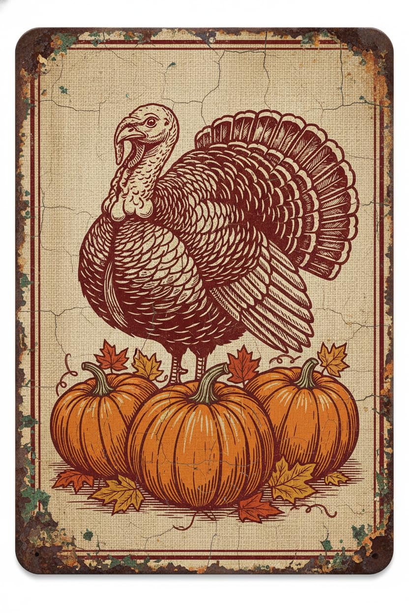 Thanksgiving Turkey Metal Tin Sign Vintage Rustic Wall Decor Fall Harvest Autumn Retro Plaque 12 * 8inch