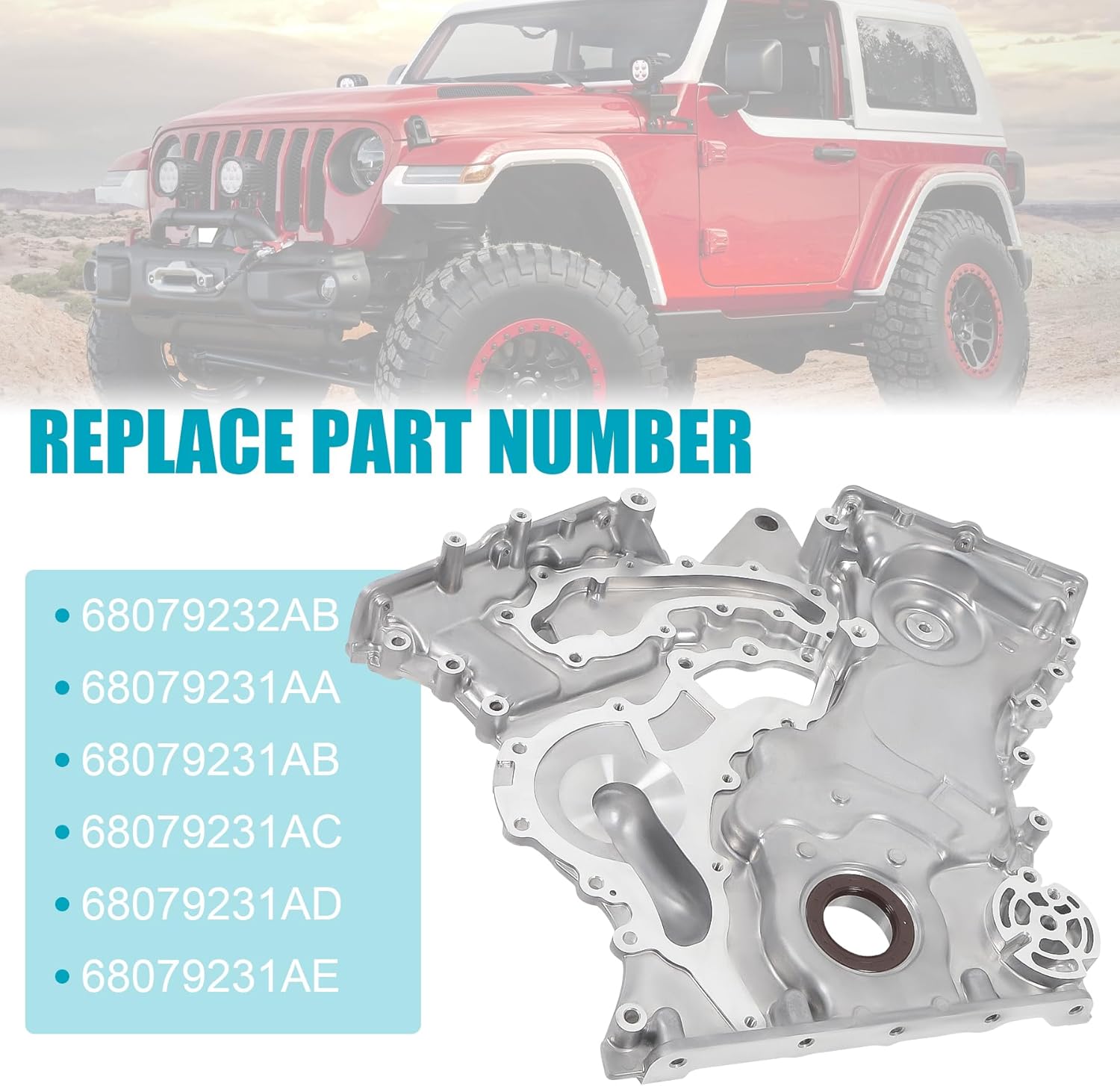 Engine Timing Chain Cover With Gasket 68079231AD Replacement for Jeep Wrangler 2012-2018 3.6L V6 Front Engine Timing Cover Replaces 68079232AB 68079231AA