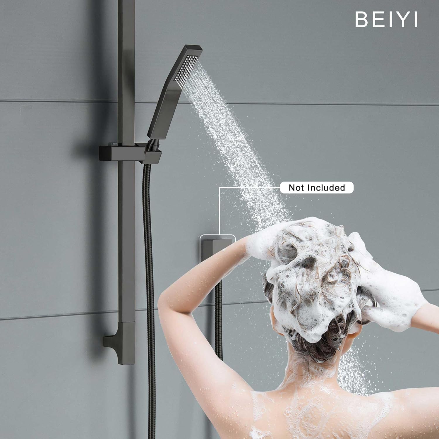 Matte Black Handheld Shower with Slide Bar Square Handheld Shower Head with Hose High-Pressure Shower Head with 29" Long Slide Bar Combo Adjustable Height - Image 3