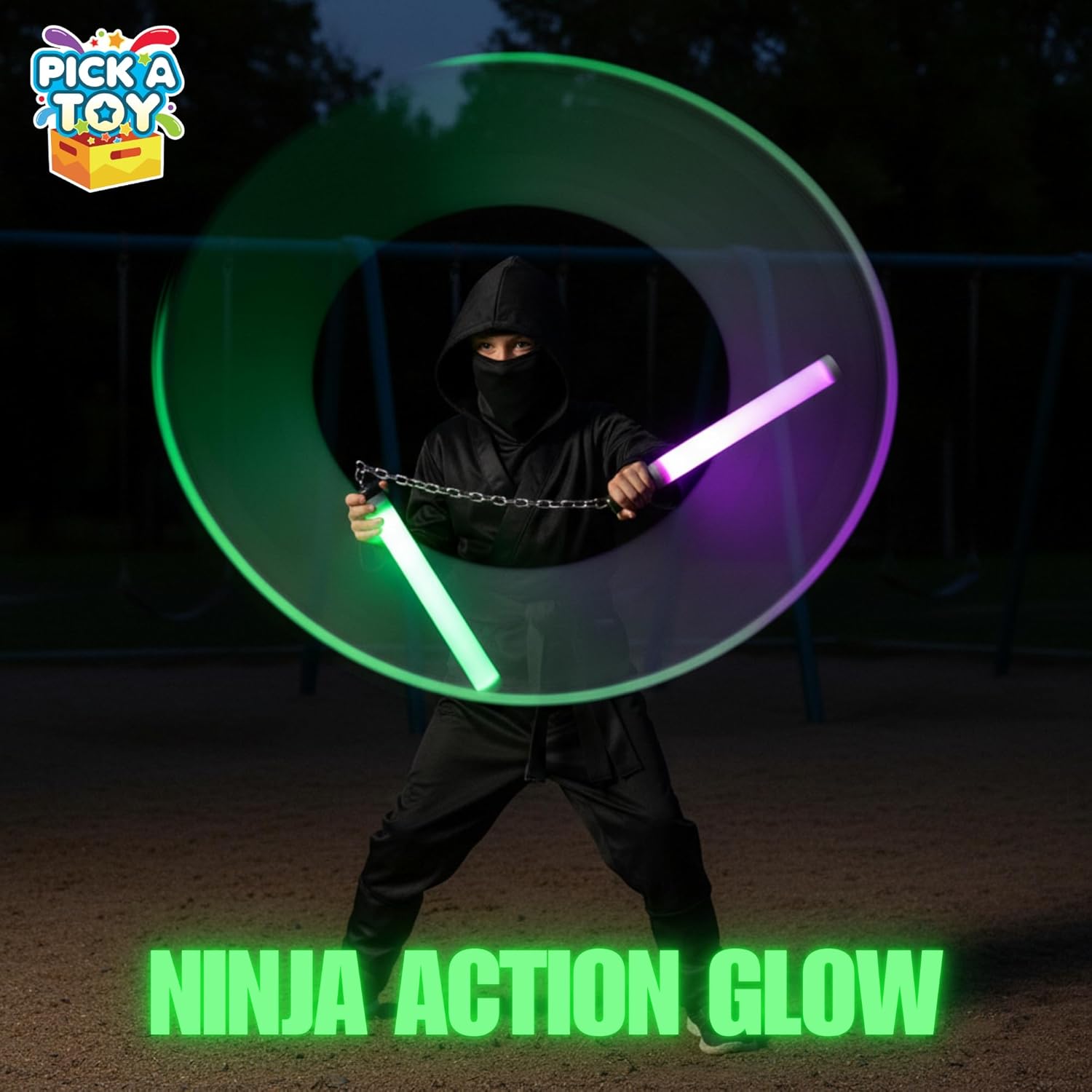 PICK A TOY LED Nunchucks for Kids – Set of 2 Light-Up Foam Nunchucks, Motion-Activated Glow Lights, Safe Soft Padding, Ninja Toys for Boys, Ninja Costume Accessory, Martial Arts Birthday Toy