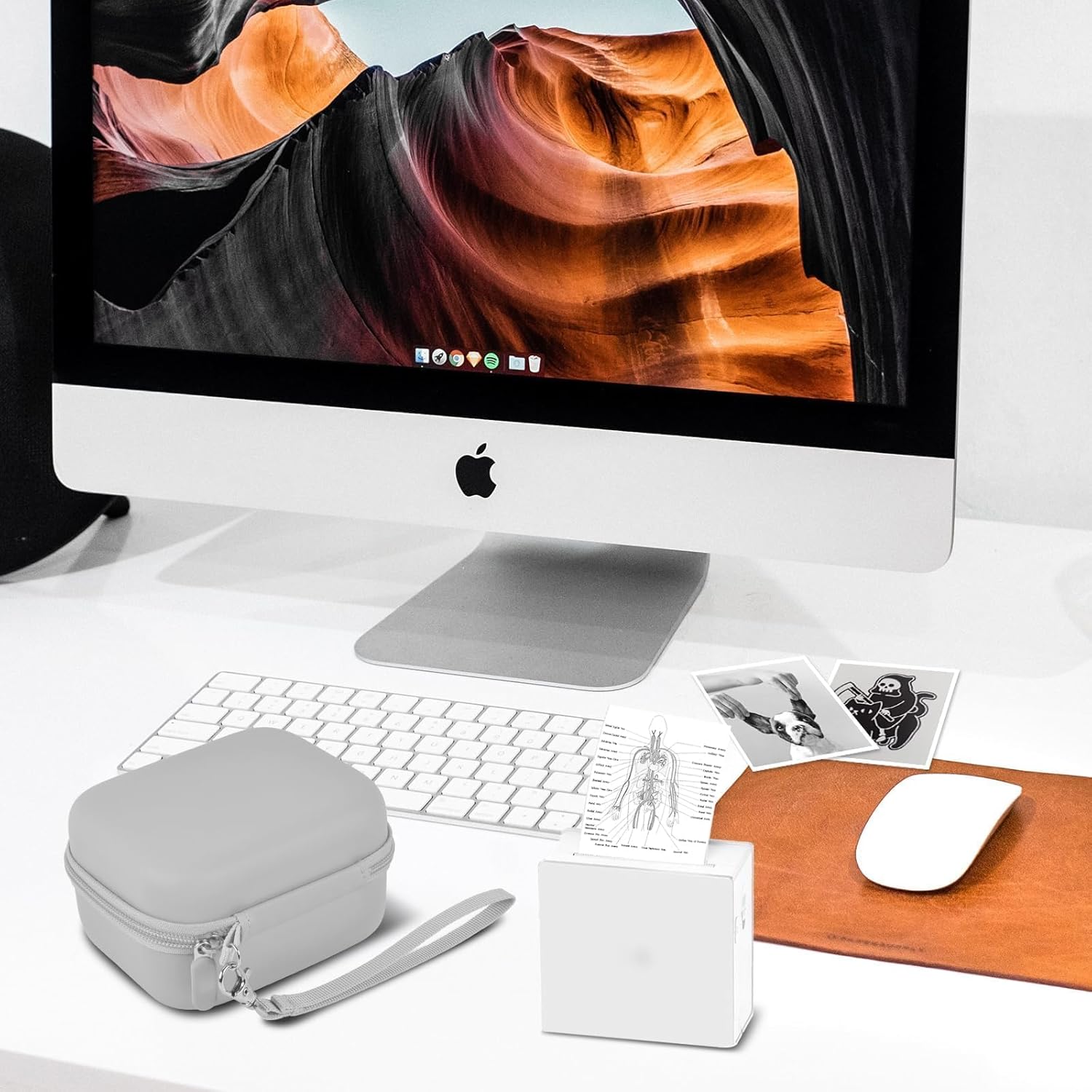 Sticker Printer Case for IDPRT/for Anycash/for ETIKEZ PM290C/ for Memoking T02/ for Phomemo M02/ T02/ Q30S Mini Photo Printer. Holder for Label Maker, Thermal Paper, USB Cable (Box Only)-Gray