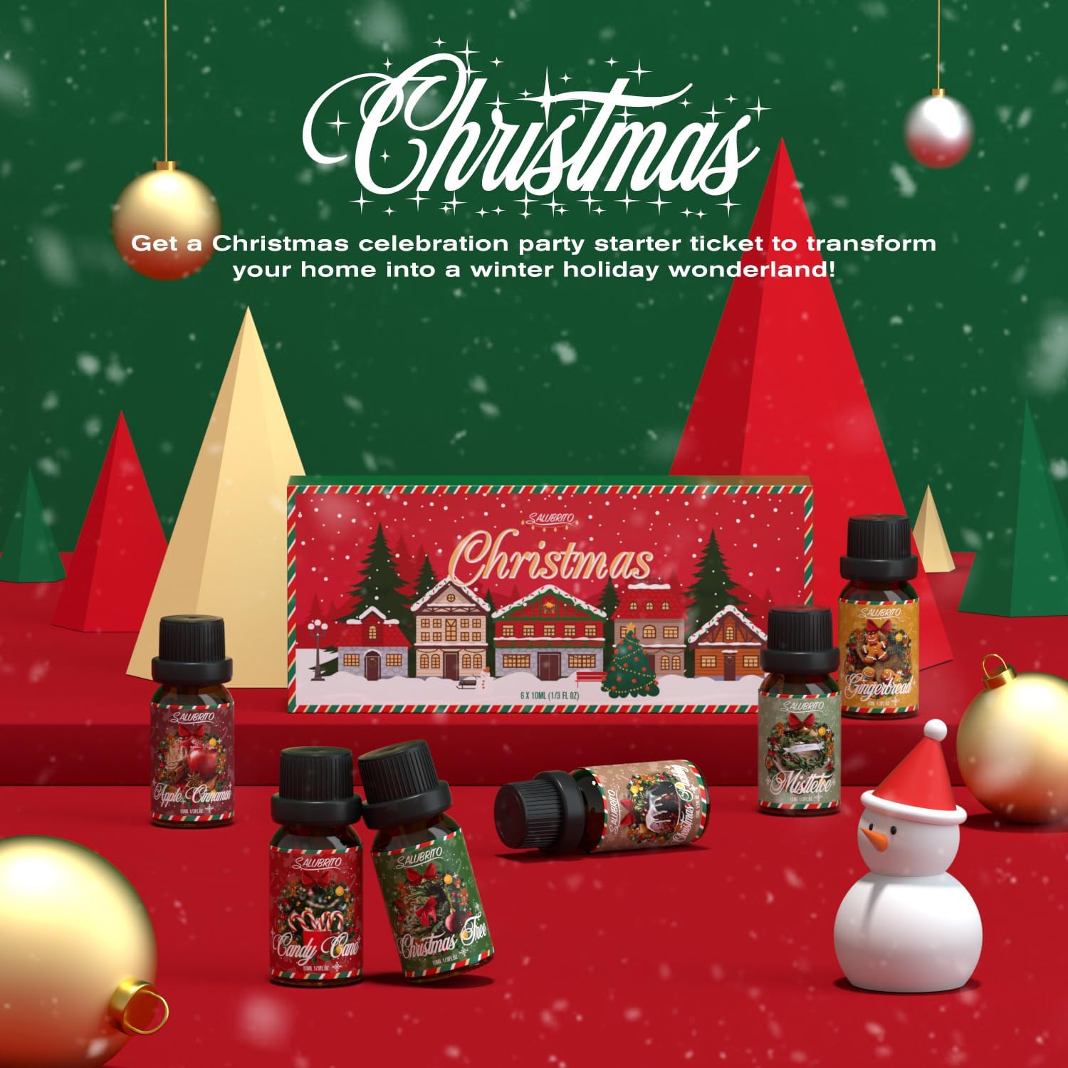 SALUBRITO Christmas Fragrance Oils Set, Winter Essential Oils for Diffuser, Candle Making, Scented Oils Gift - Candy Cane, Christmas Tree, Christmas Pudding, Apple Cinnamon, Gingerbread, Mistletoe - Image 5