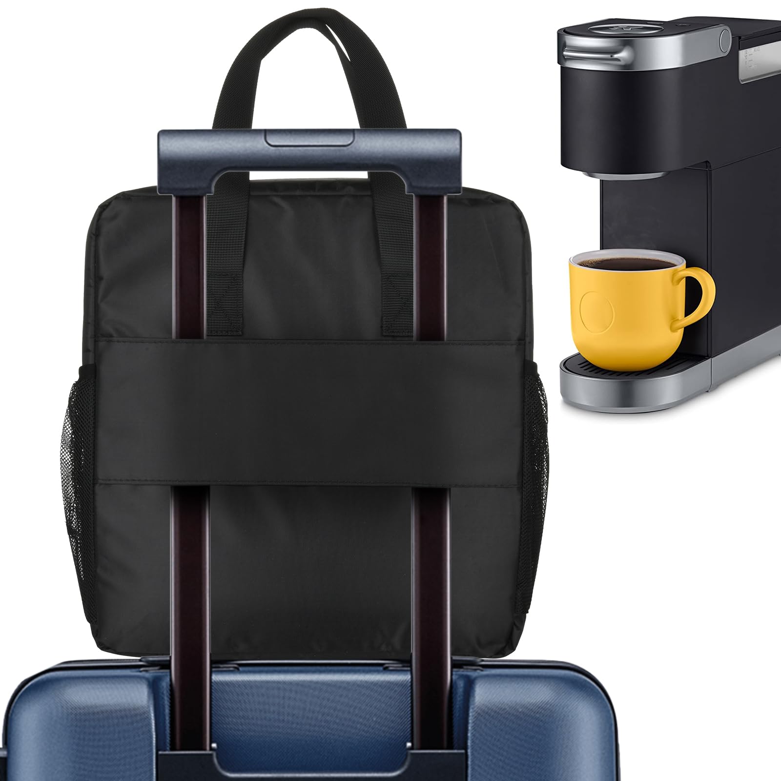Beautyflier Coffee Maker Travel Storage Bag, Travel Case Carrying Organizer Compatible with Keurig K-Mini or Plus Coffee Maker or Coffee Pod or Keurig Travel Mug Dustproof Tote Bag, Black (Bag Only)