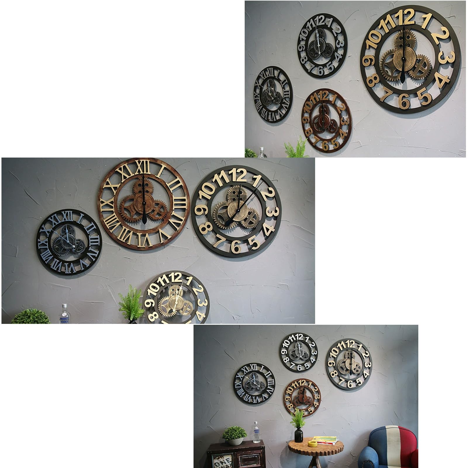 Reloj de Pared Retro Americano con Engranajes Antiguos, Reloj Creativo de Madera, Reloj de Pared de Estilo Industrial, Reloj de Pared para Bar y Restaurante