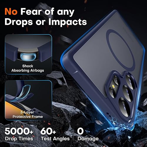 Vista 23 de Funda TOCOL [Paquete de 1+2] diseñada para Samsung Galaxy S22 Ultra, con 2 protectores de lente de cámara, parte trasera dura mate translúcida