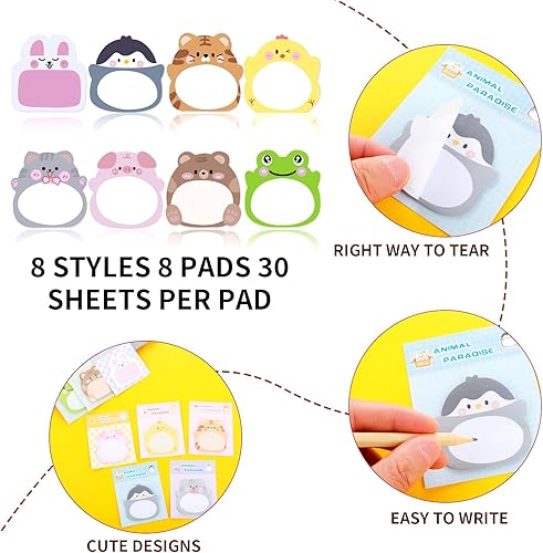 Miniatura 2 de 160 hojas de notas adhesivas de animales de dibujos animados, notas adhesivas de dibujos animados, bloc de notas autoadhesivas, marcadores de