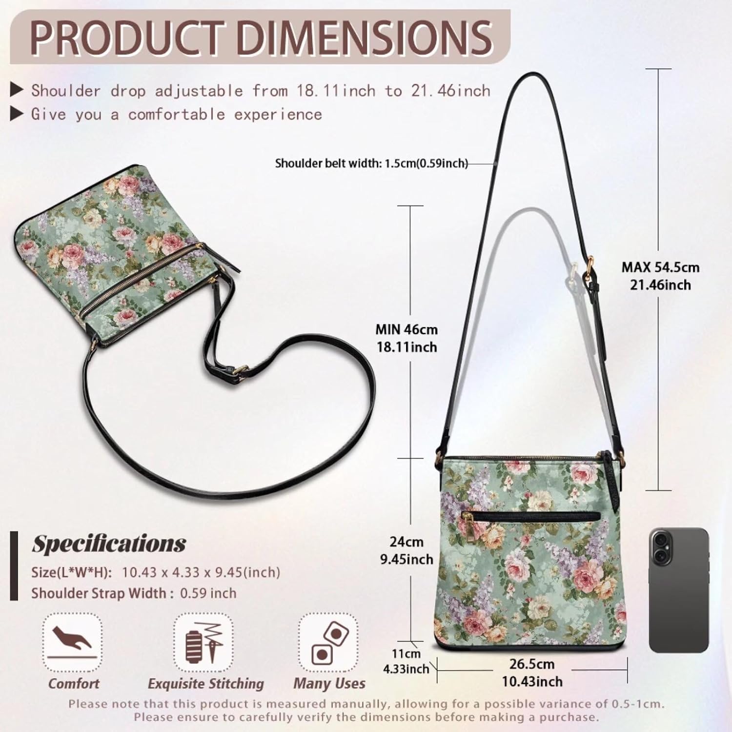 Crossbody Bag Purse Leather Women's Shoulder Handbags Multi Pocket Crossbody Purse with Adjustable Strap