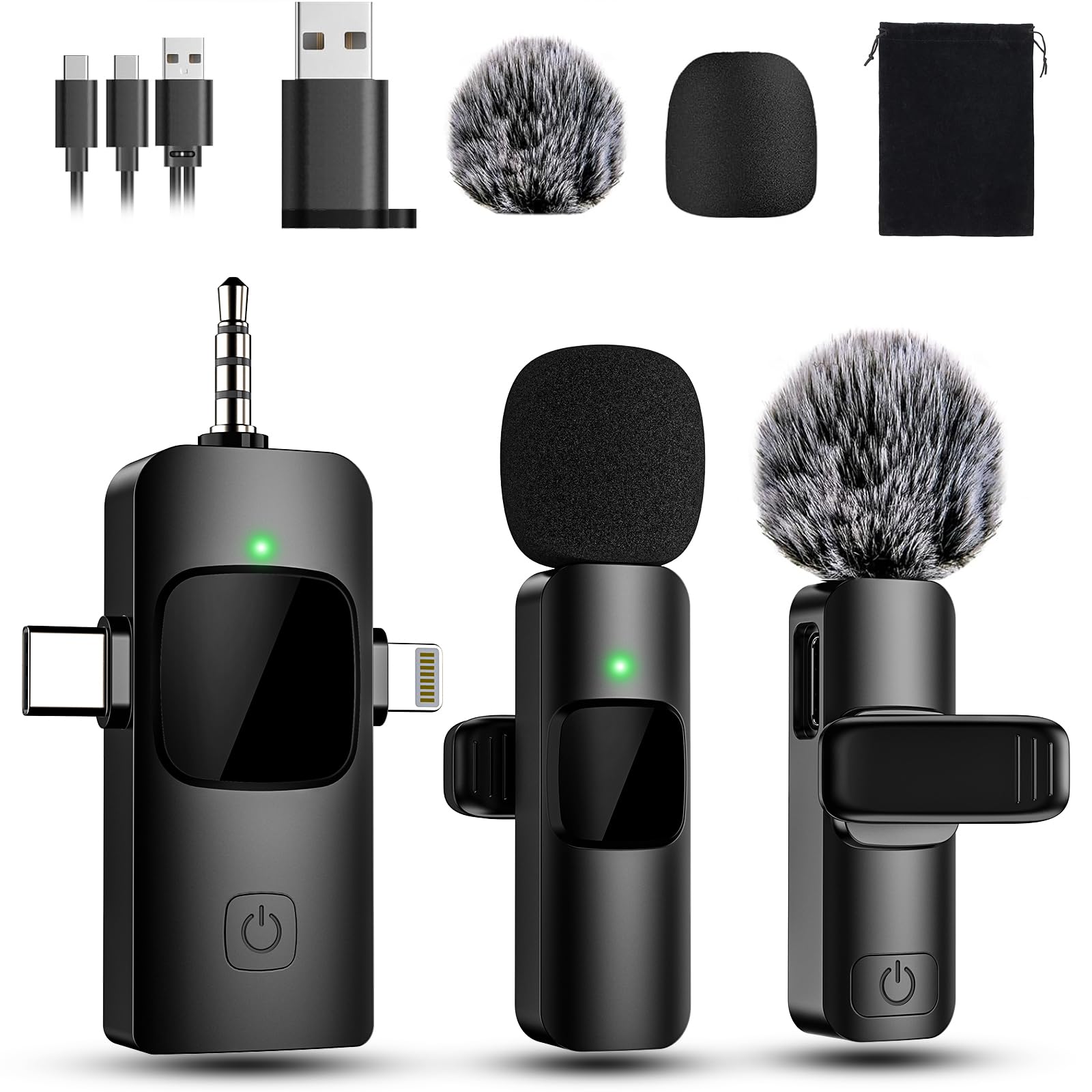 EVXVEWireless Lavalier Microphone for iPhone, iPad 2.4Gz/Noise Podcast Vlog YouTube TikTok Canceling/Double Mics/3-in-1 Receiver +USB-C Adapter Professional Mics