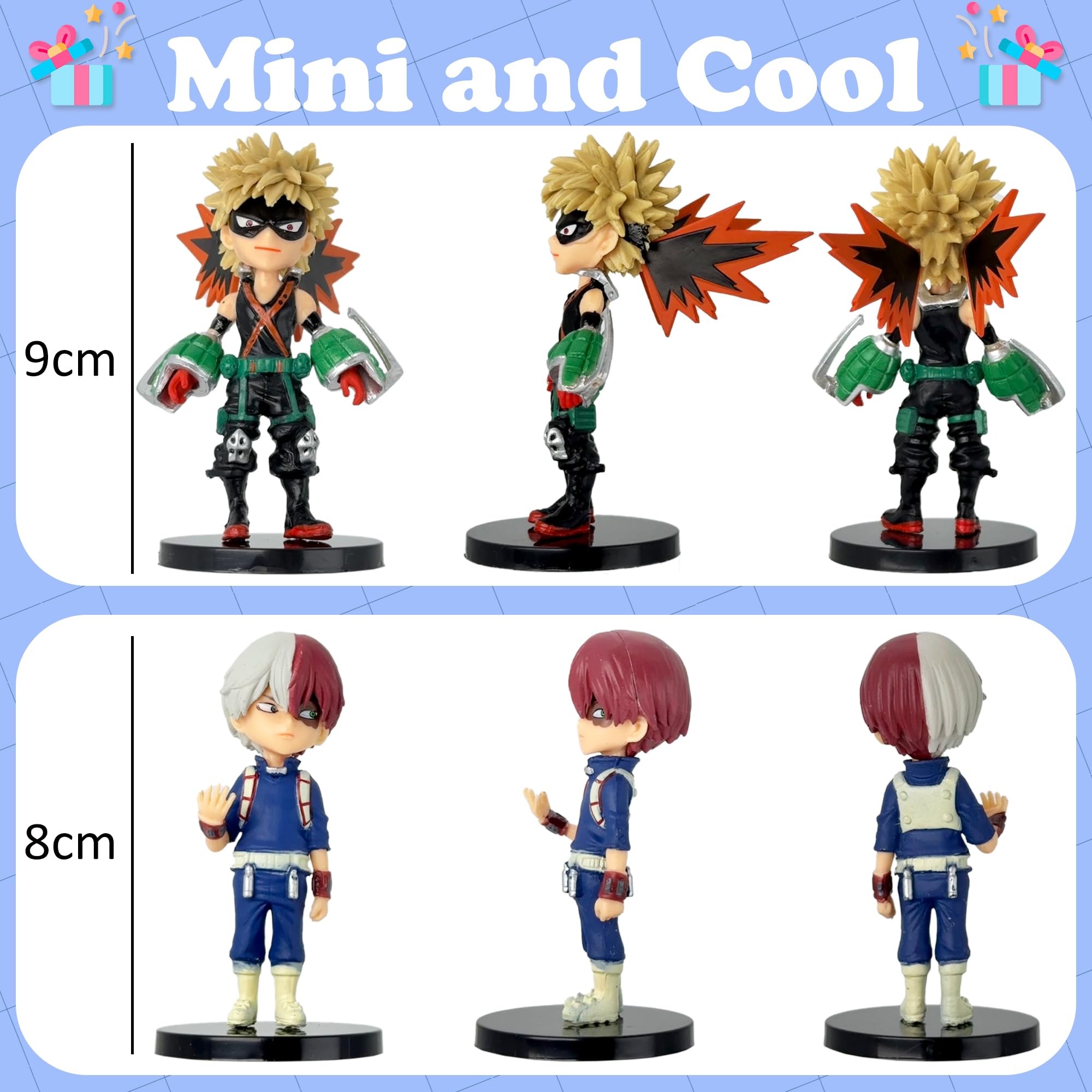 Gensly 9 Pcs Anime Mini Figures with Base MHA Character Series Set Izuku Midoriya,Bakugou Katsuki,Ochaco,Uraraka Collection Model for Fans - Image 3