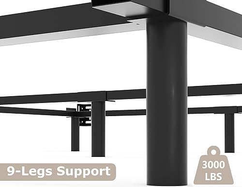 Miniatura 4 de THEOCORATE Marco de cama tamaño King marco de cama de metal básico de 7 pulgadas base de perfil bajo para somier soporte de 9 patas sin ruido fácil