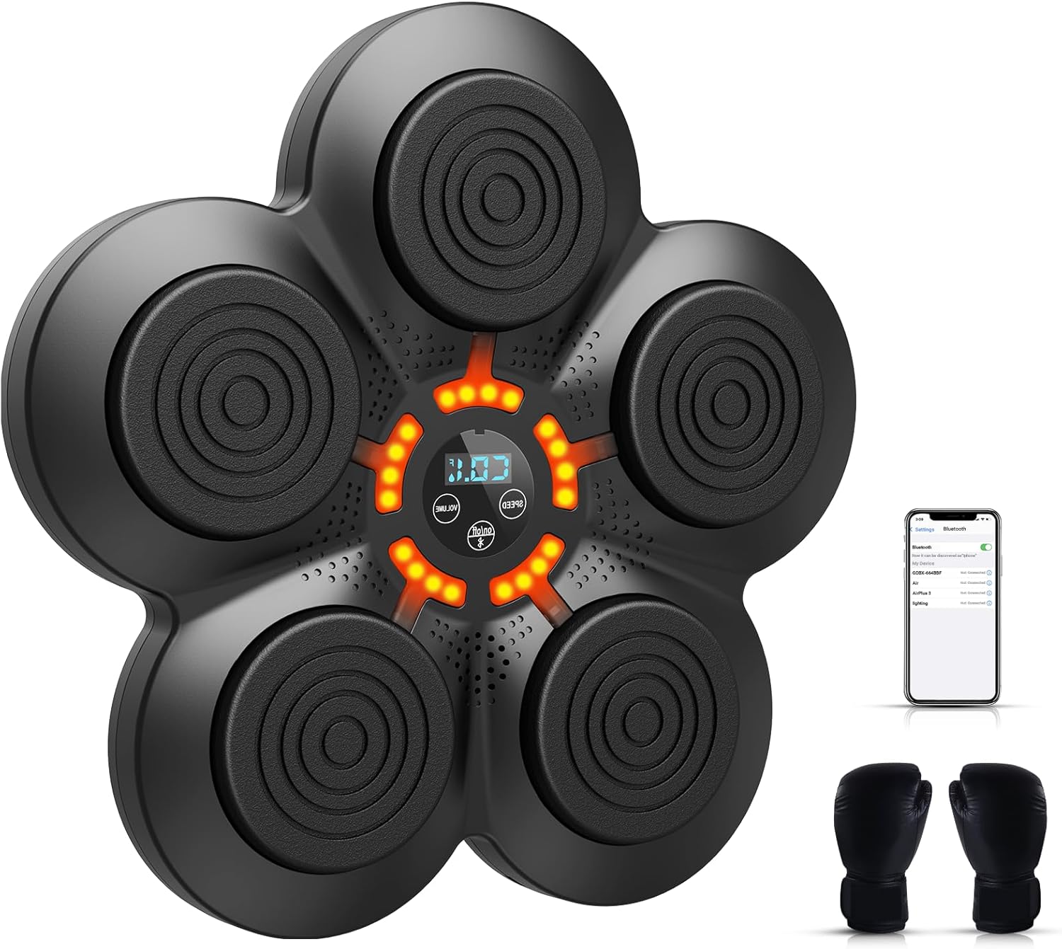 Music Boxing Machine, Bluetooth, Portable Electronic Music Boxing Machine with Boxing Gloves, Adult & Kids Training Equipment for Home, Gym, Office Fitness Workout Extra L