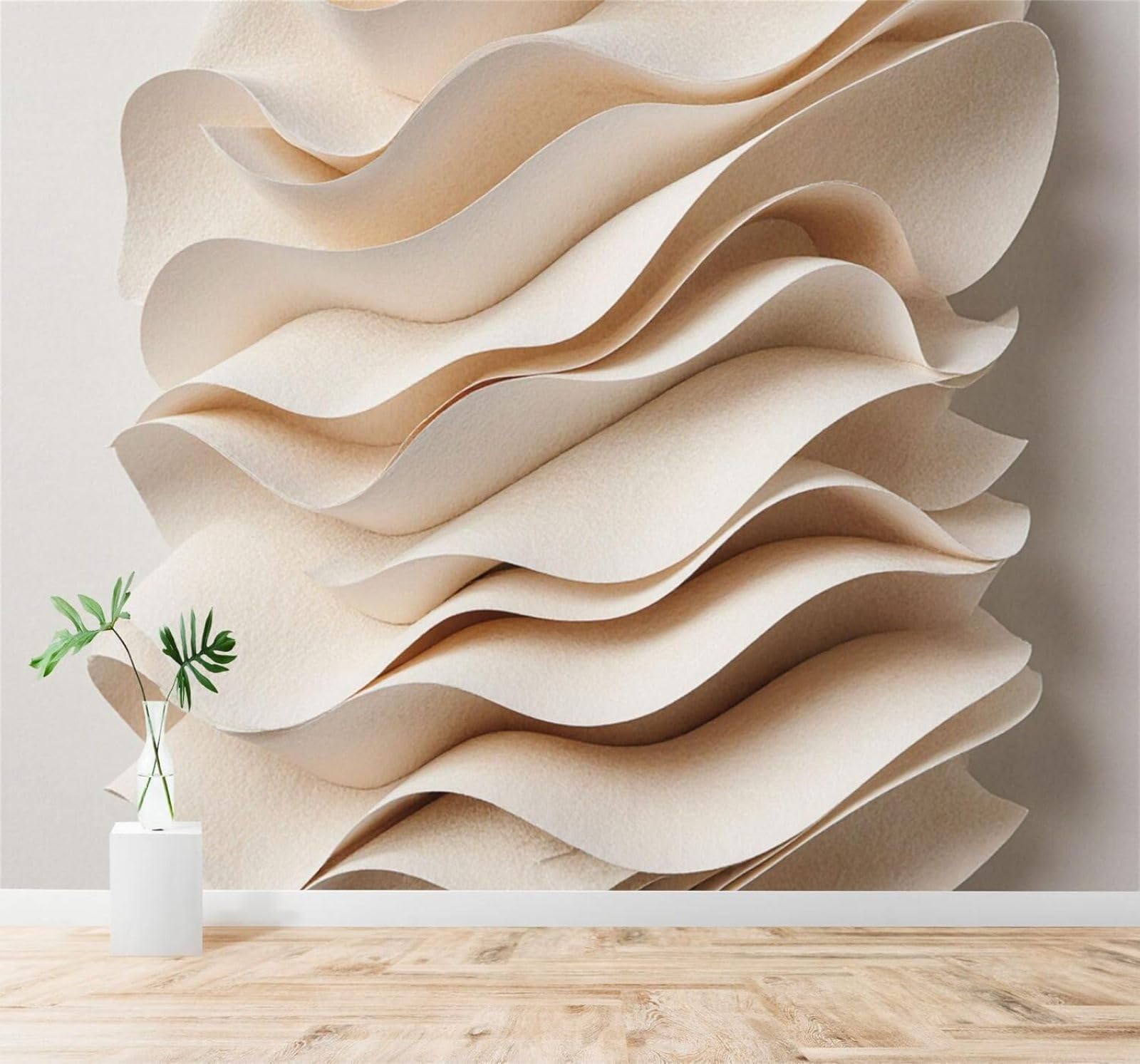 XLMING Abstract Beige Wavy Texture Minimalist Layered 3D Wallpaper Silky Texture Home Study Office Grey Dining Room Sofa Bedroom Living Room TV Backdrop-250cm×170cm