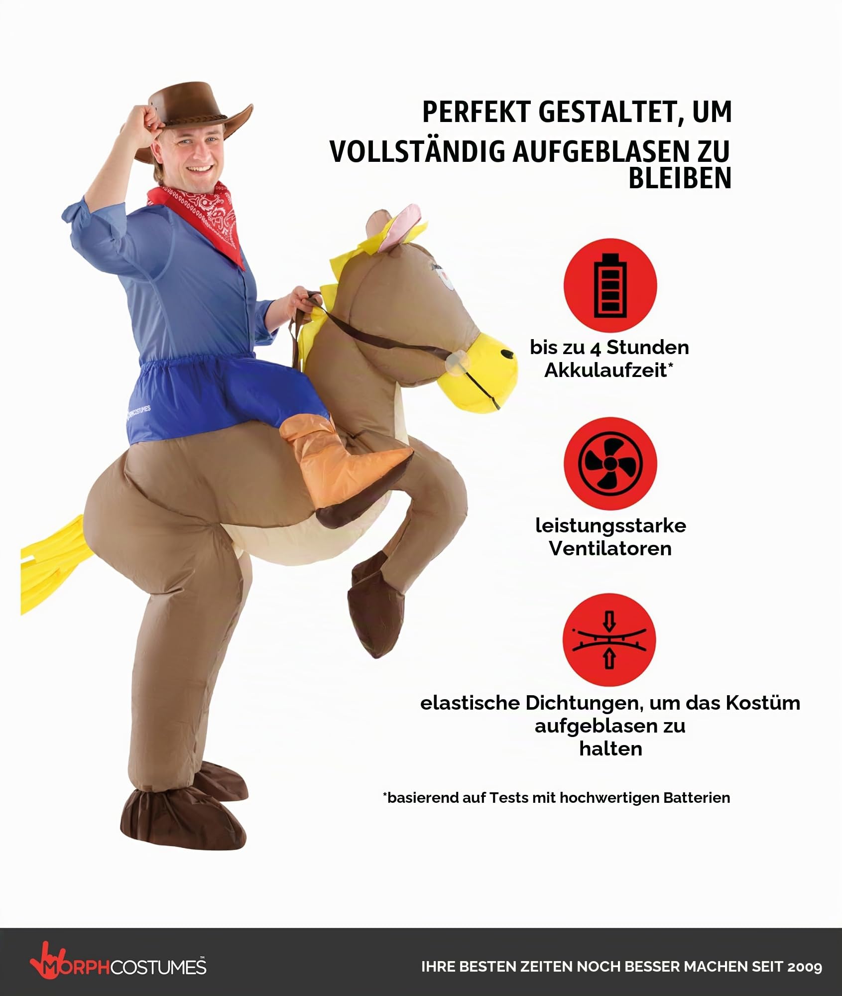 Morph Aufblasbares Pferde Kostüm für Erwachsene, Tierkostüm Herren Damen, Karneval Halloween