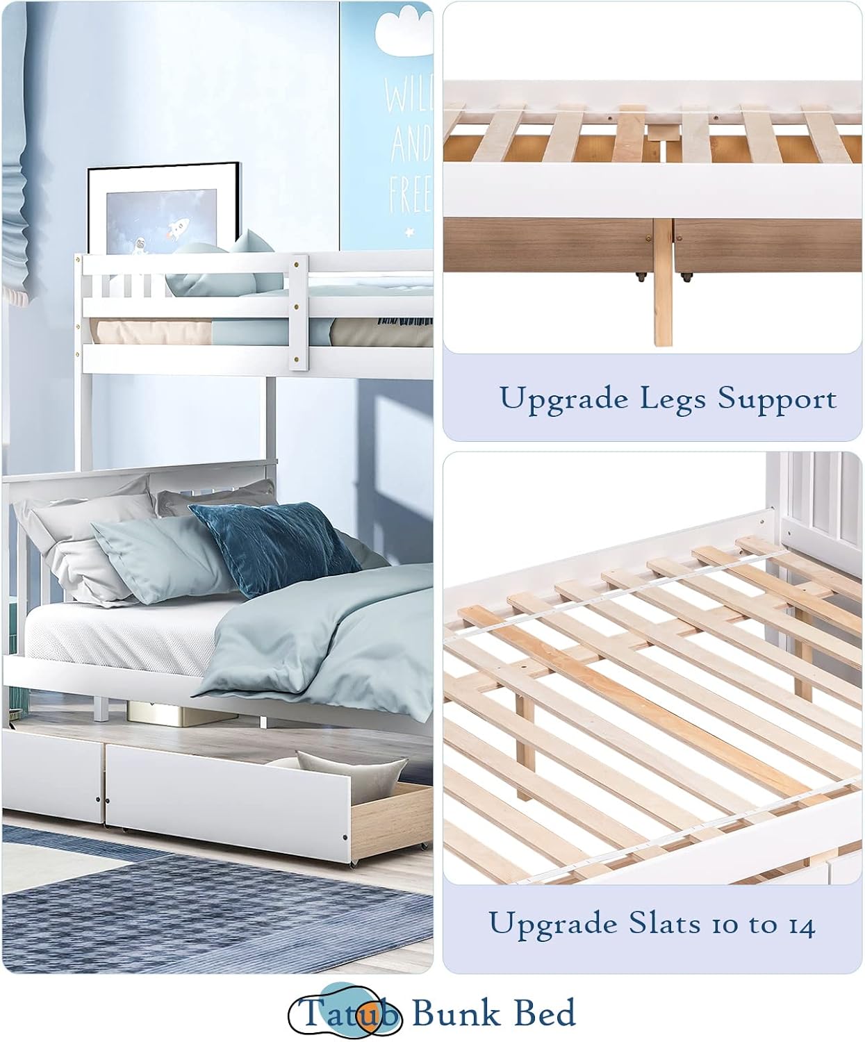 Tatub Bunk Bed upgraded leg support and slats