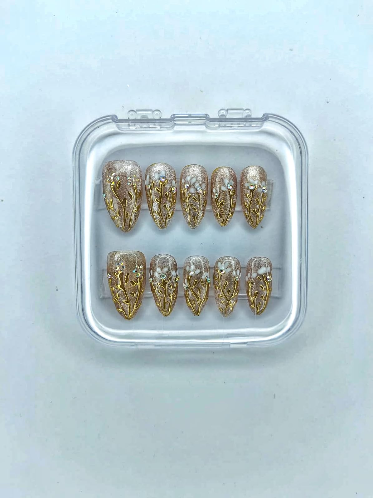 Golden Bloom Luxury Glitter Floral Press On Nails-image-8