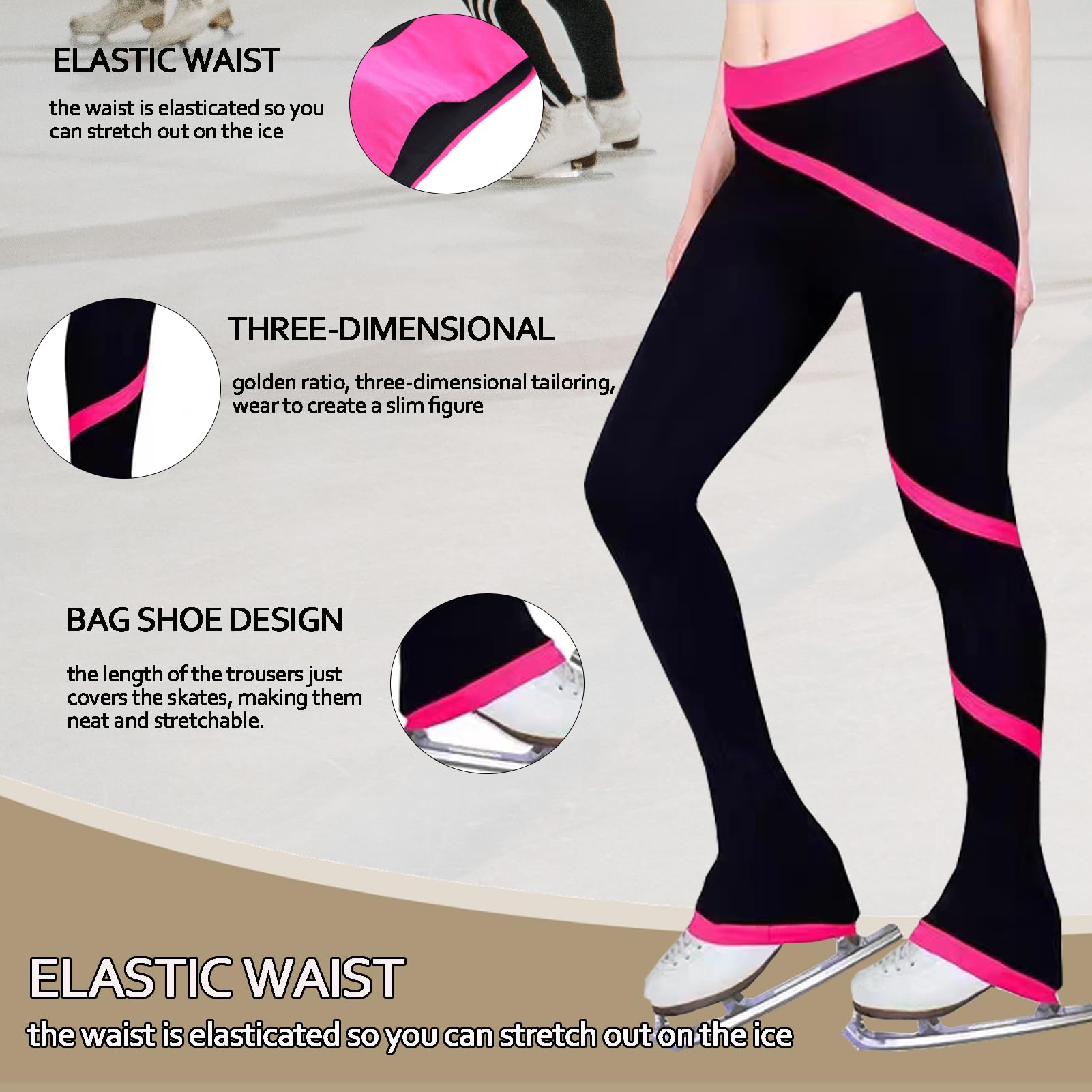 Pantalones Patinaje ArtíStico para NiñAs,Pantalones Entrenamiento Patinaje Transpirables Alta Elasticidad, Pantalones TéRmicos Cepillados