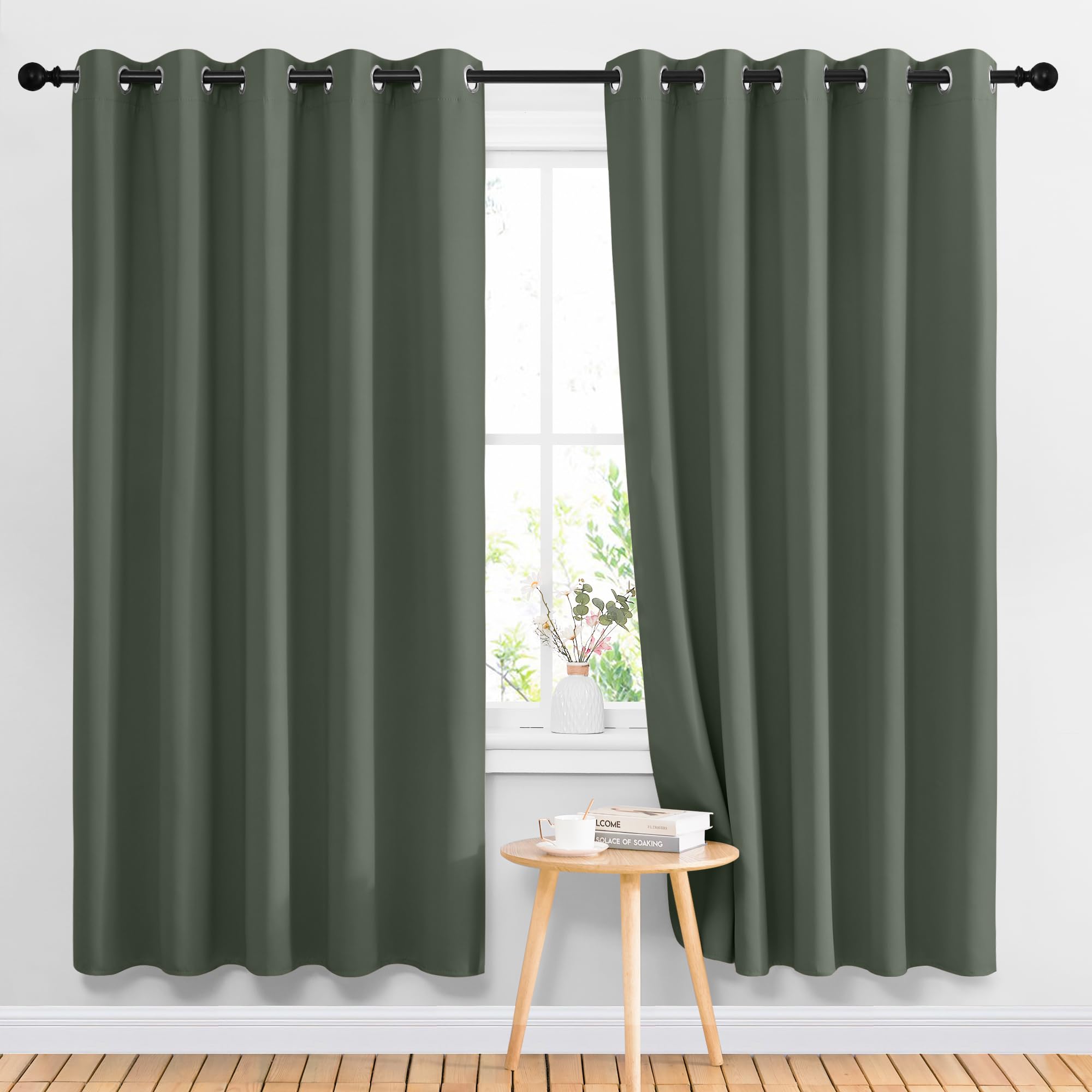 NICETOWN Blackout Curtains & Drapes for Bedroom - Room Darkening Thermal Insulated Grommet Voice Reducing Room Dividers Window Drapes (Dark Mallard, 2