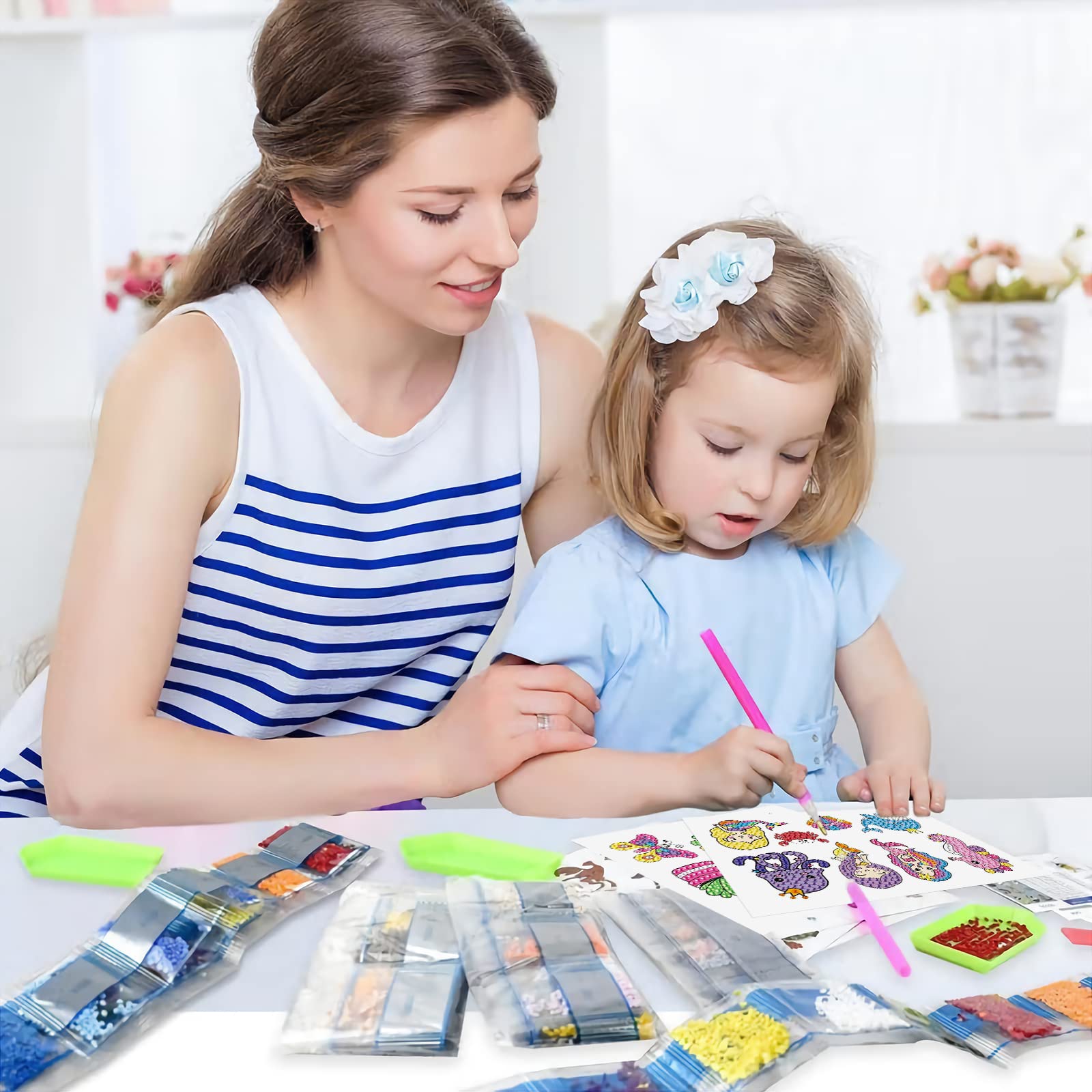CAYUDEN - Adesivi per pittura con diamanti 5D, 30 pezzi, per bambini, fai da te, per bambini, ragazze, sirena, diamanti e regali di compleanno