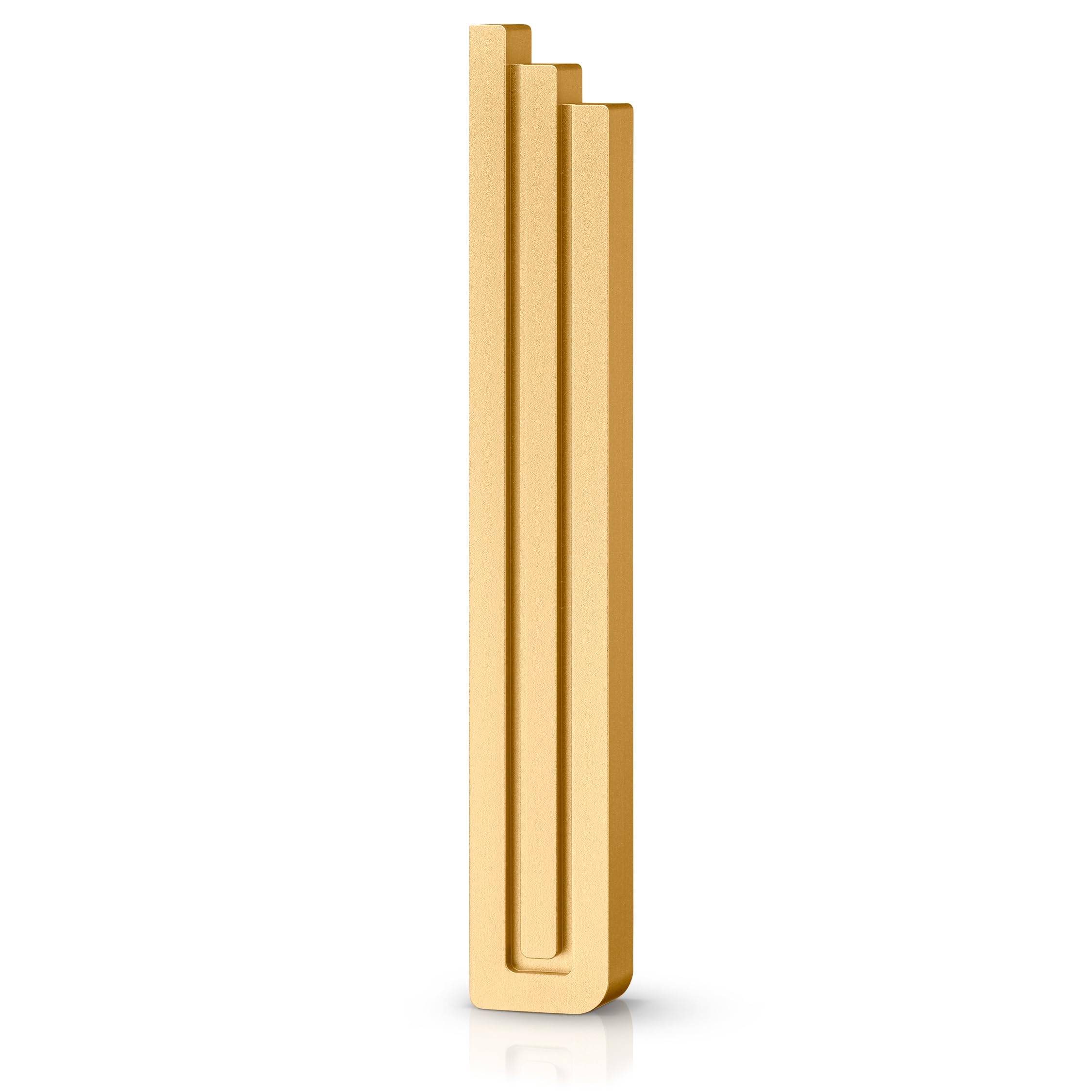 Mezuzah Case – Shin-Shaped Design, Gold Aluminum, up to 5-1/4" scroll– Full Hebrew ש Shape – Easy Peel &amp; Stick to Install – Waterproof Indoor/Outdoor Use – Home Blessing &amp; Protection (1, Gold)