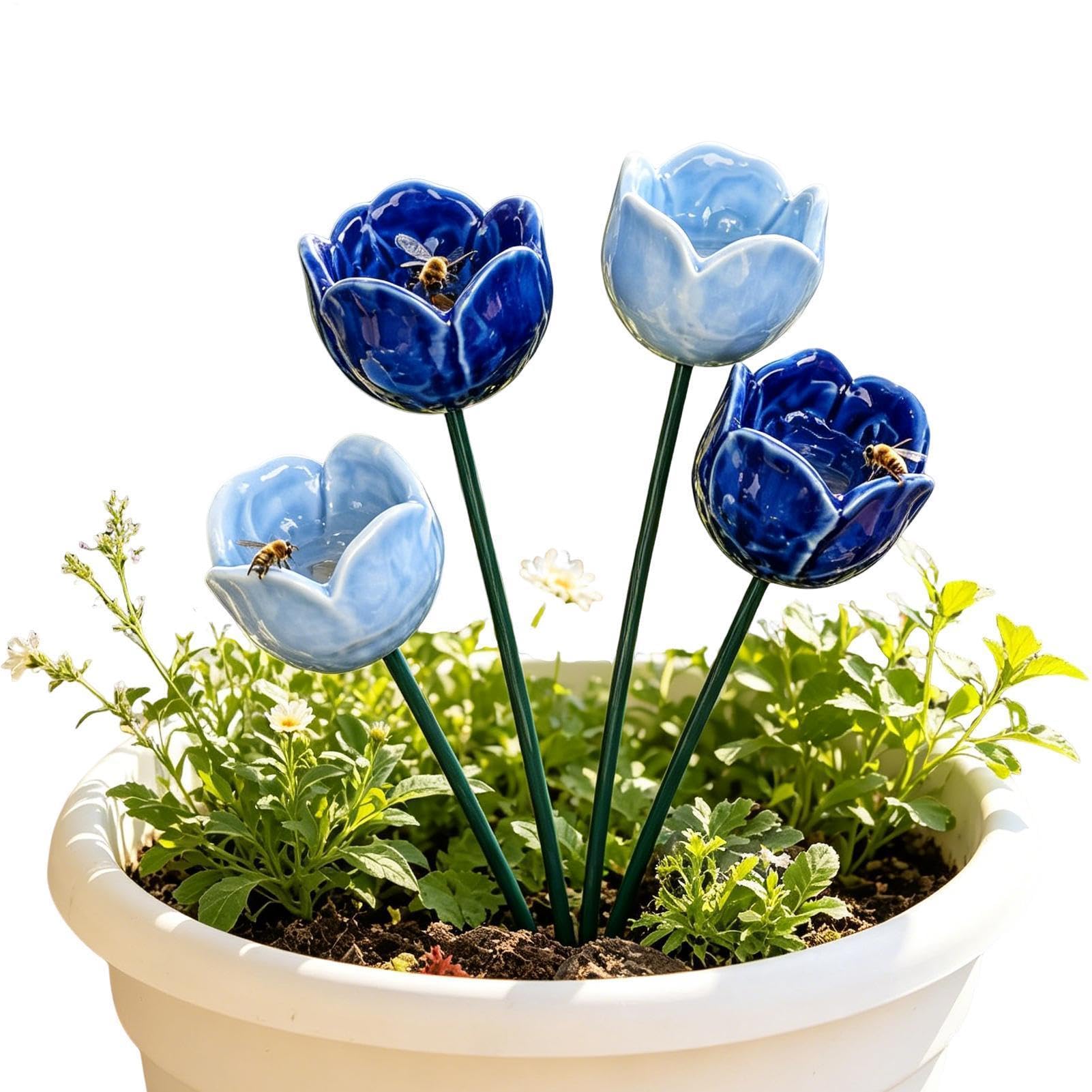 Decoración de cerámica de flores y bebedero de agua para jardín resistente exterior