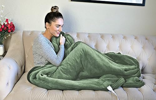 Miniatura 2 de Biddeford Blankets Manta térmica eléctrica de terciopelo Sherpa con controlador digital, manta, salvia