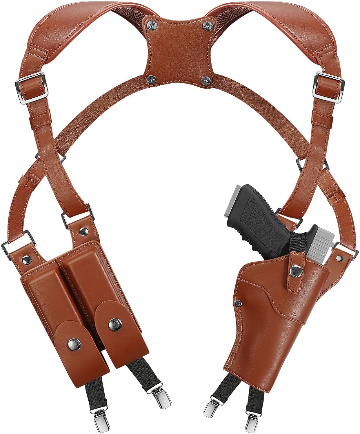 Shoulder Holster for Concealed Carry,Yigerlee Adjustable Vertical Gun Holster with Double Magazine Pouch,Made from Soft Microfiber Leather, Fits 1911, Glock 17/19, Beretta 92FS and More Pistol