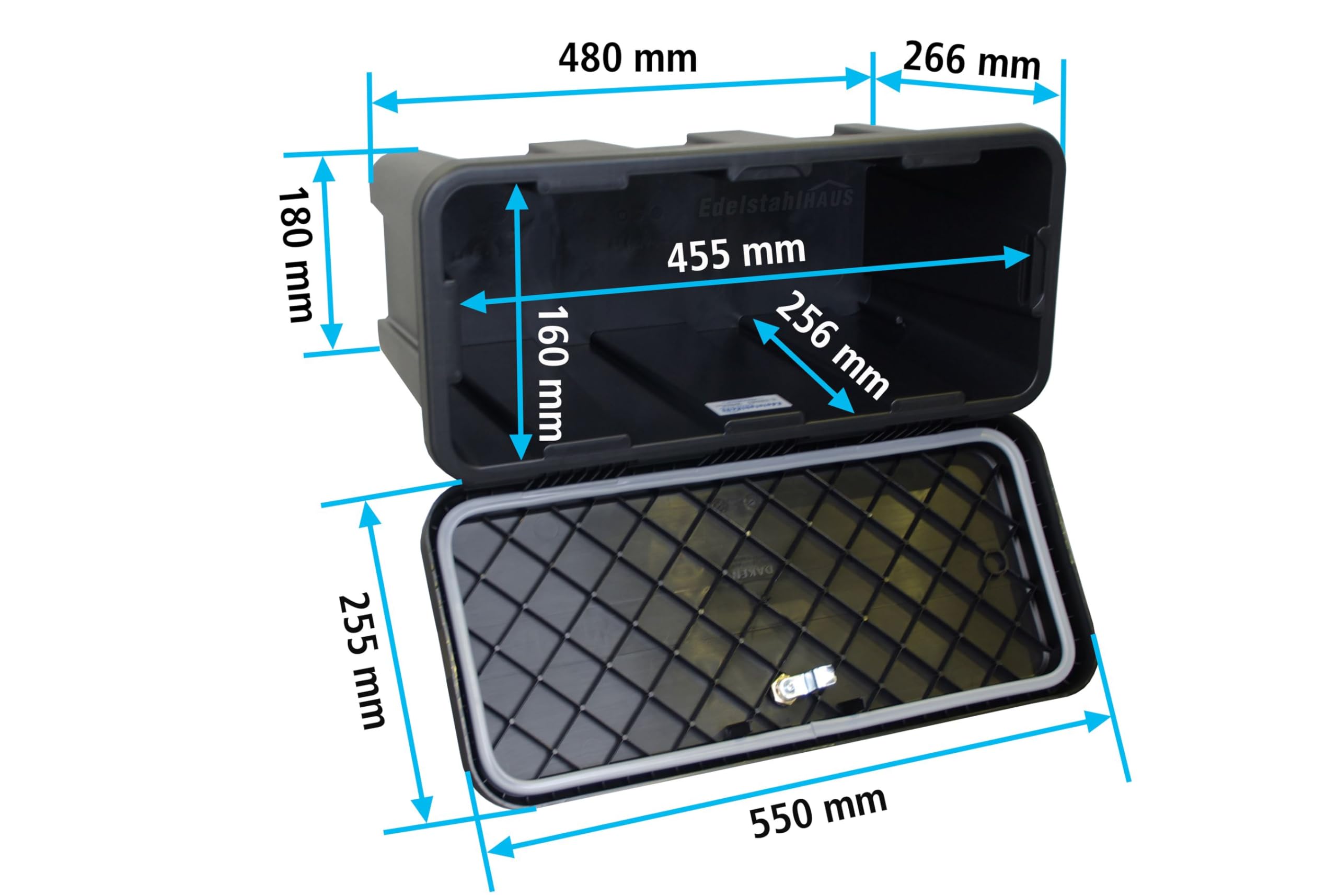 Daken Blackit Lite Deichselbox B24-2 + MON5002 Werkzeugkasten Anhängerbox | Gurtkiste, Staukiste, Montagesatz MON5002, Edelstahlhaus GmbH